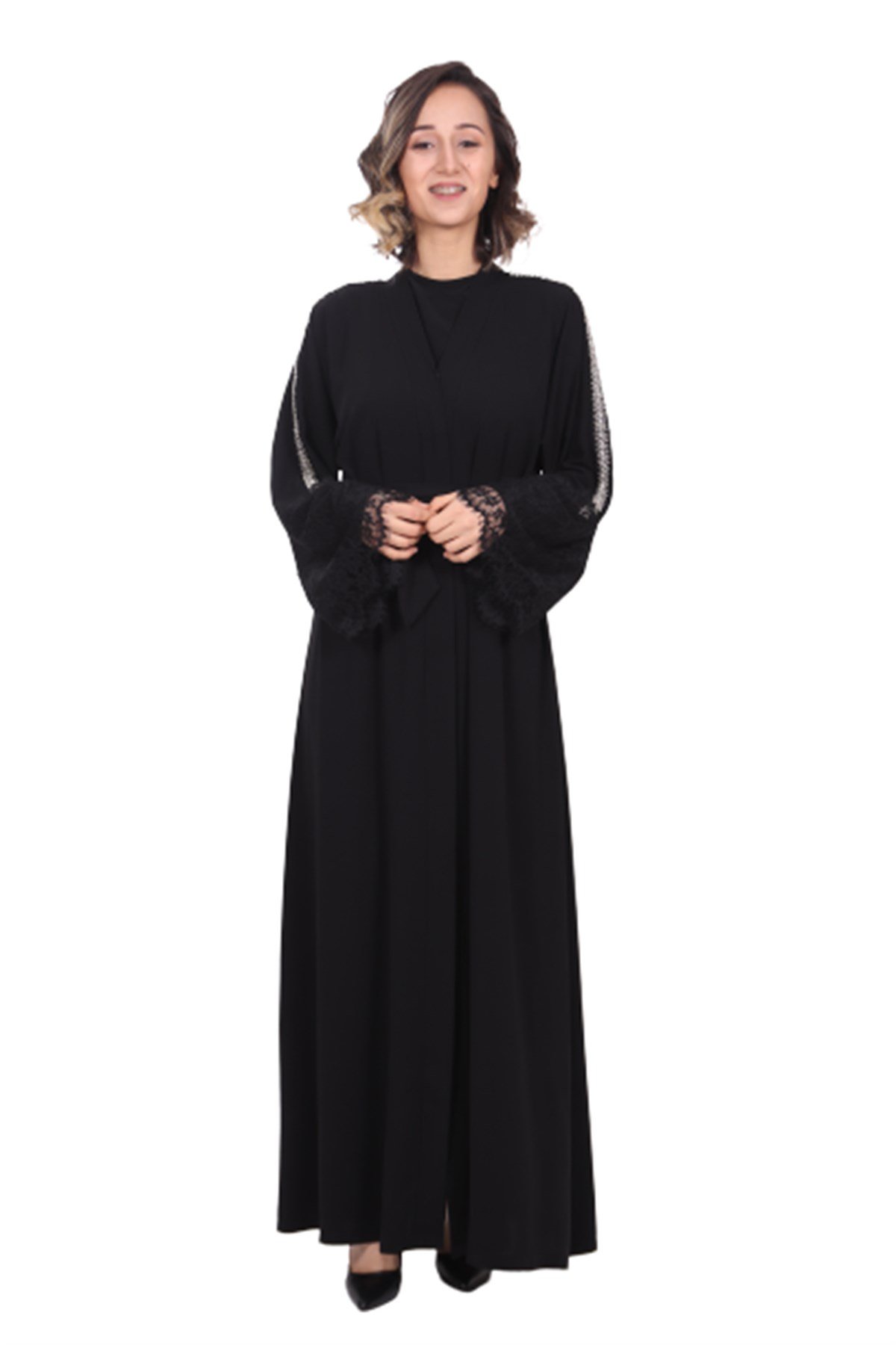 Şerit Taşlı Abaya - Siyah