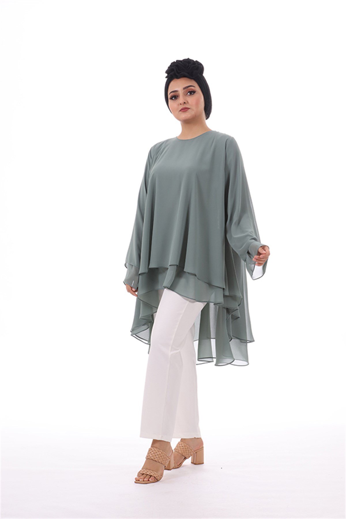 Şifon Tunik - Su Yeşili