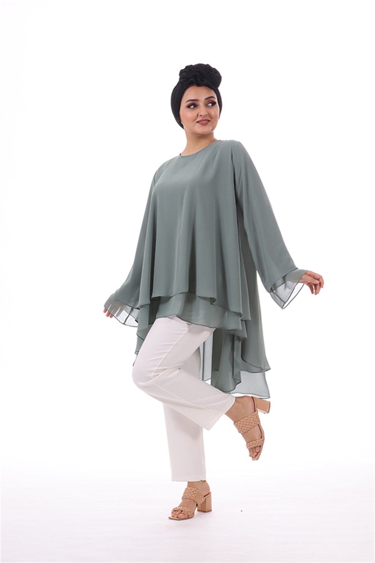 Şifon Tunik - Su Yeşili