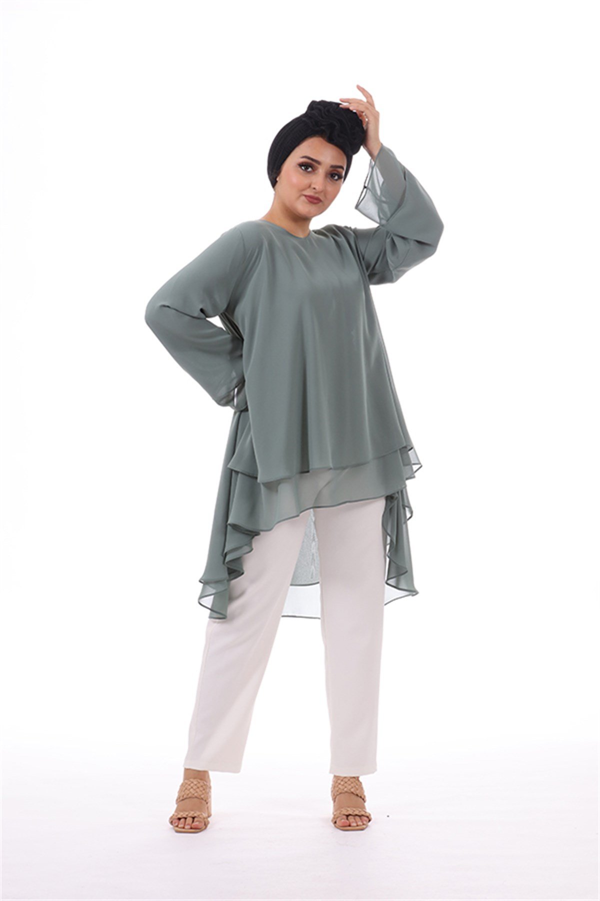 Şifon Tunik - Su Yeşili