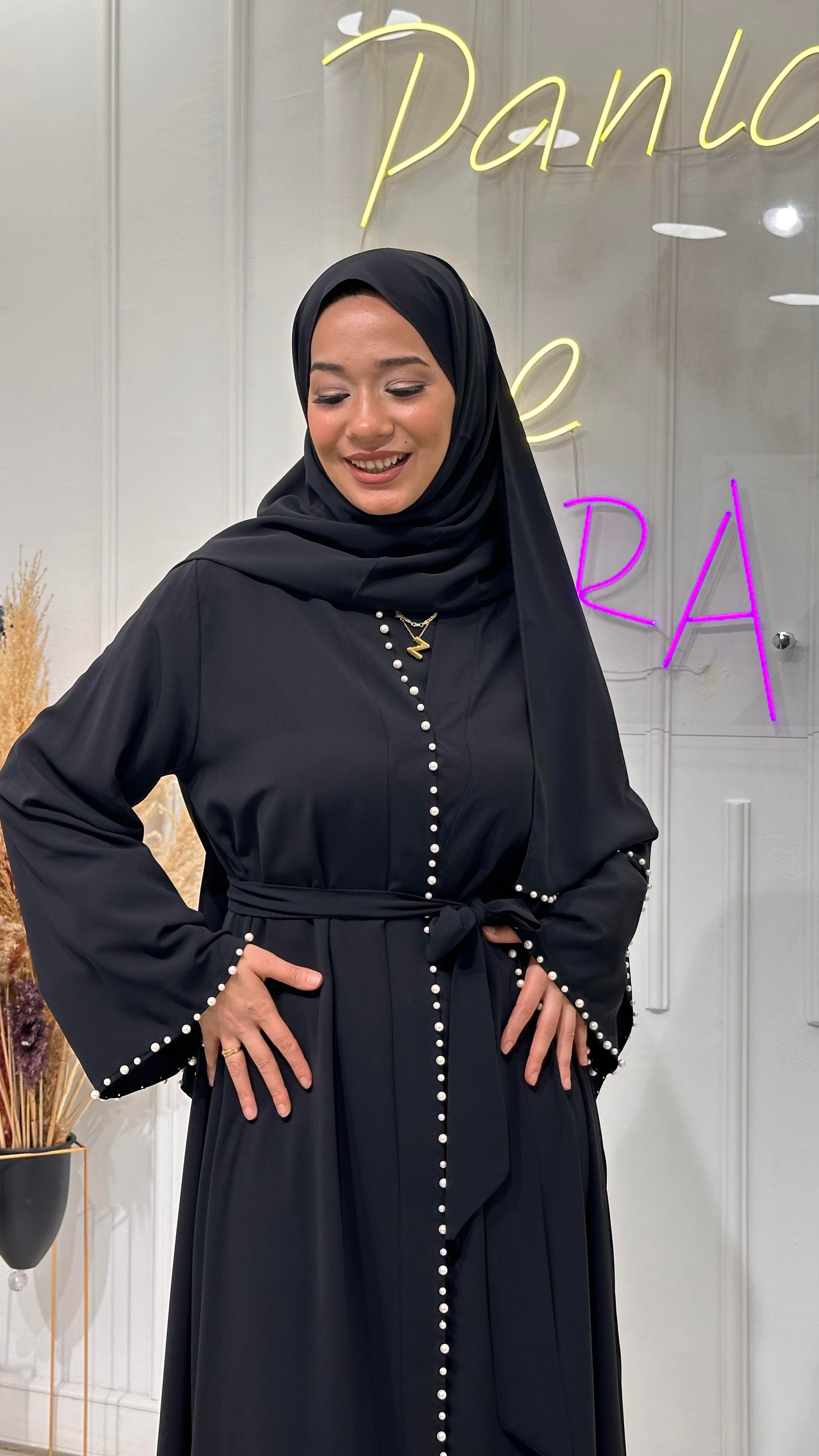 Siyah İncili Şal - Beyaz