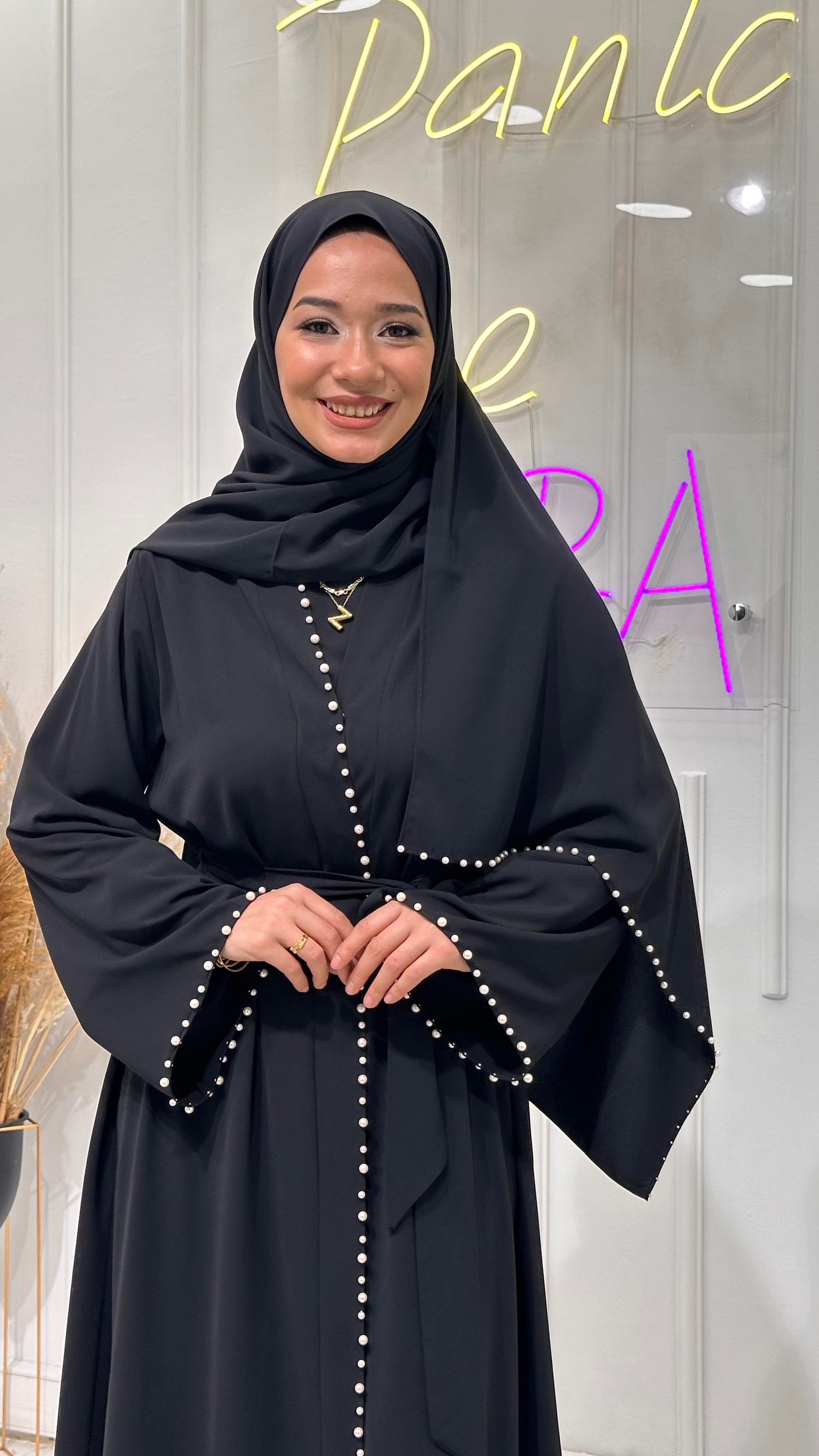 Siyah İncili Şal - Beyaz