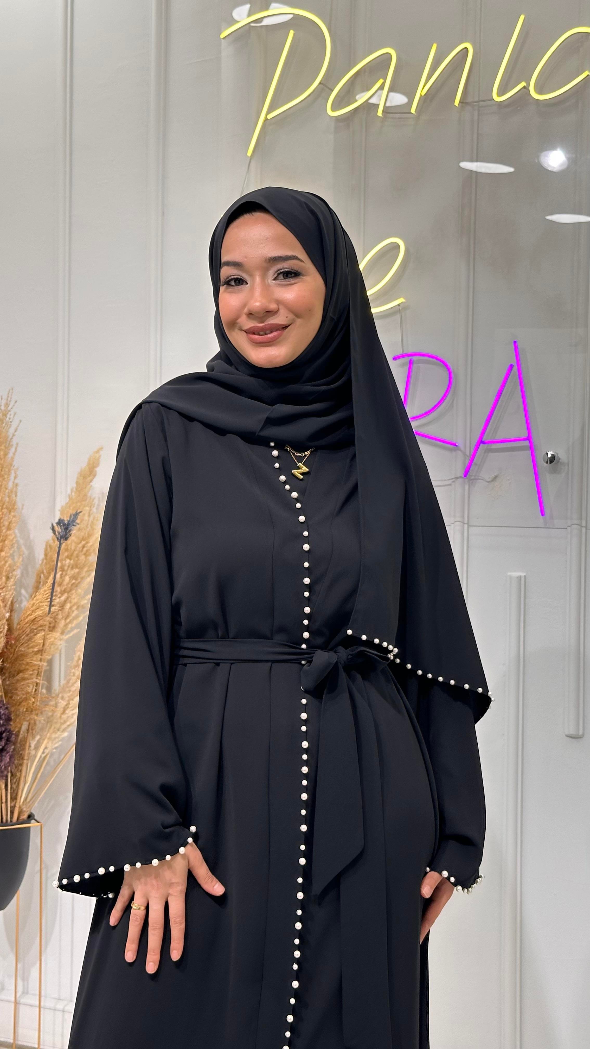 Siyah İncili Şal - Beyaz