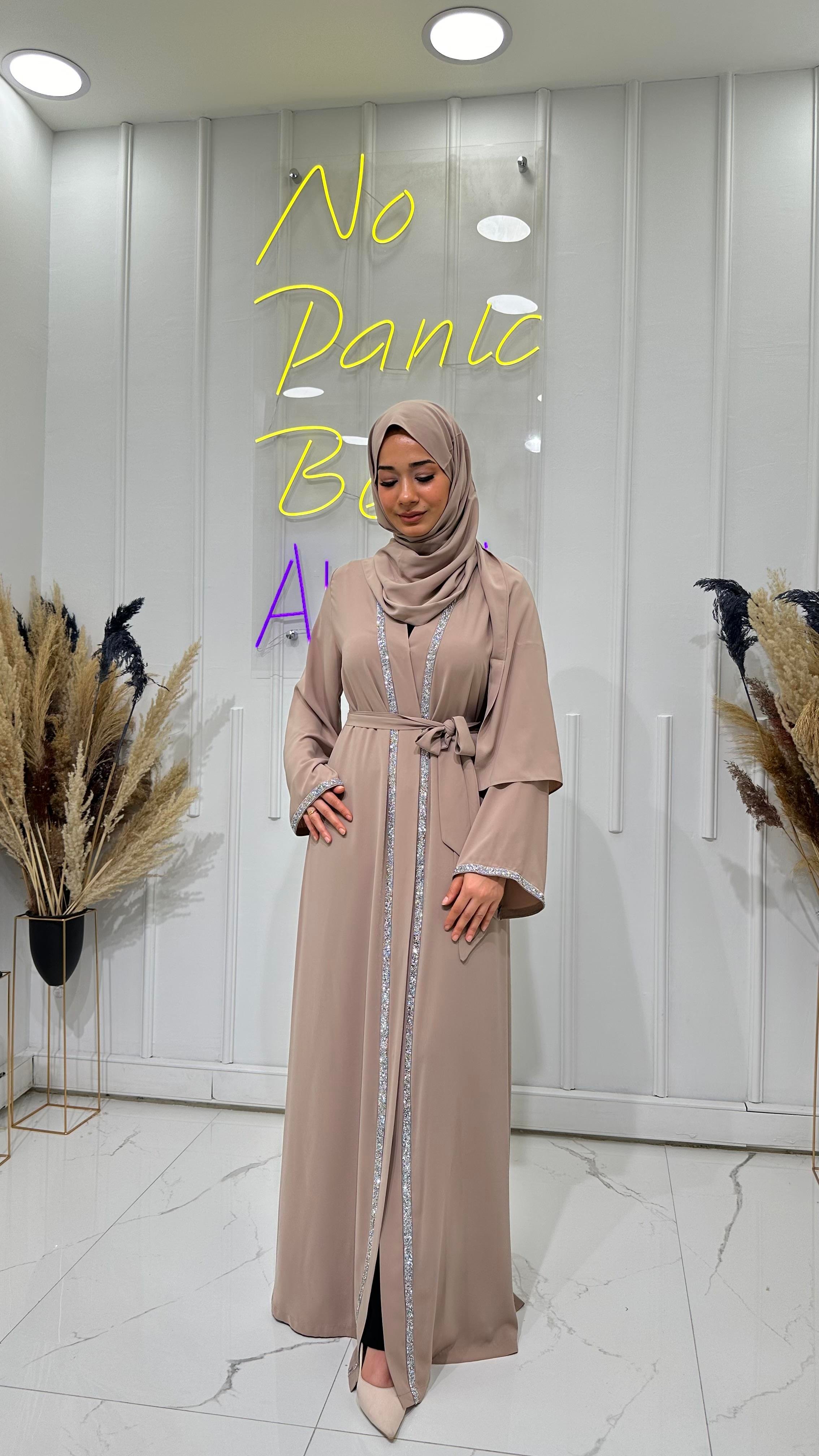 Taş Şerit Abaya - Bej 
