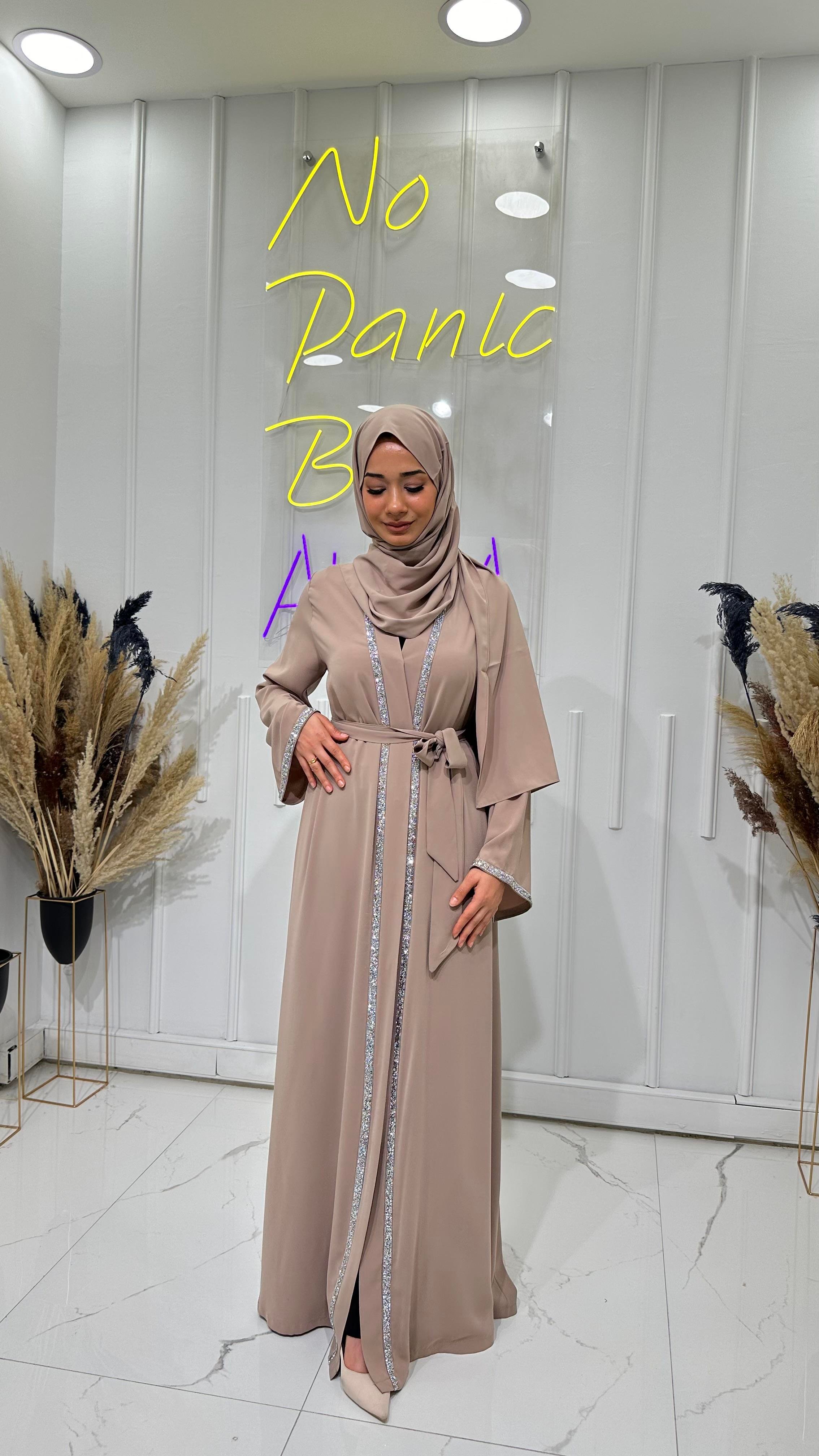 Taş Şerit Abaya - Bej 