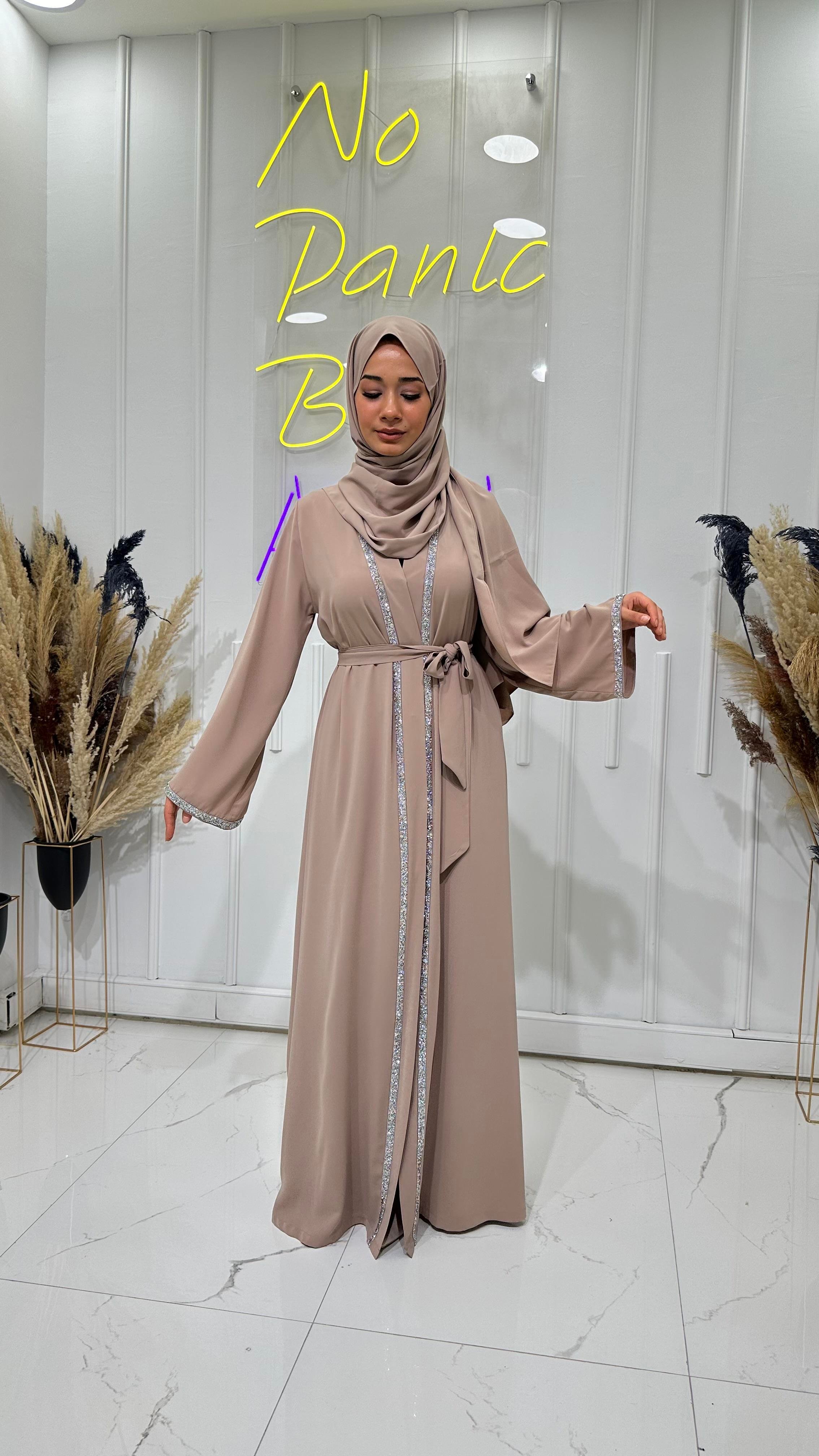 Taş Şerit Abaya - Bej 
