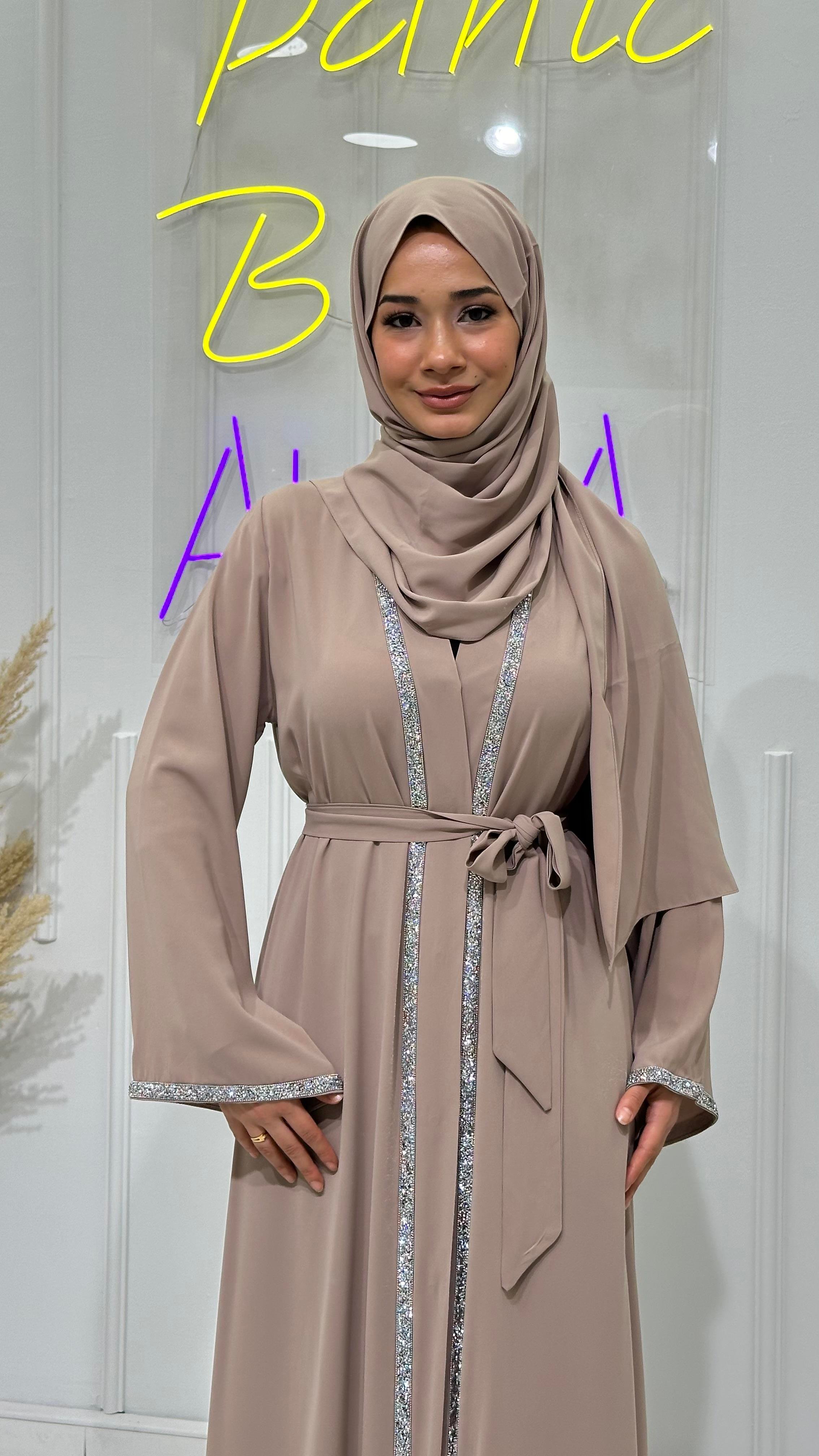 Taş Şerit Abaya - Bej 