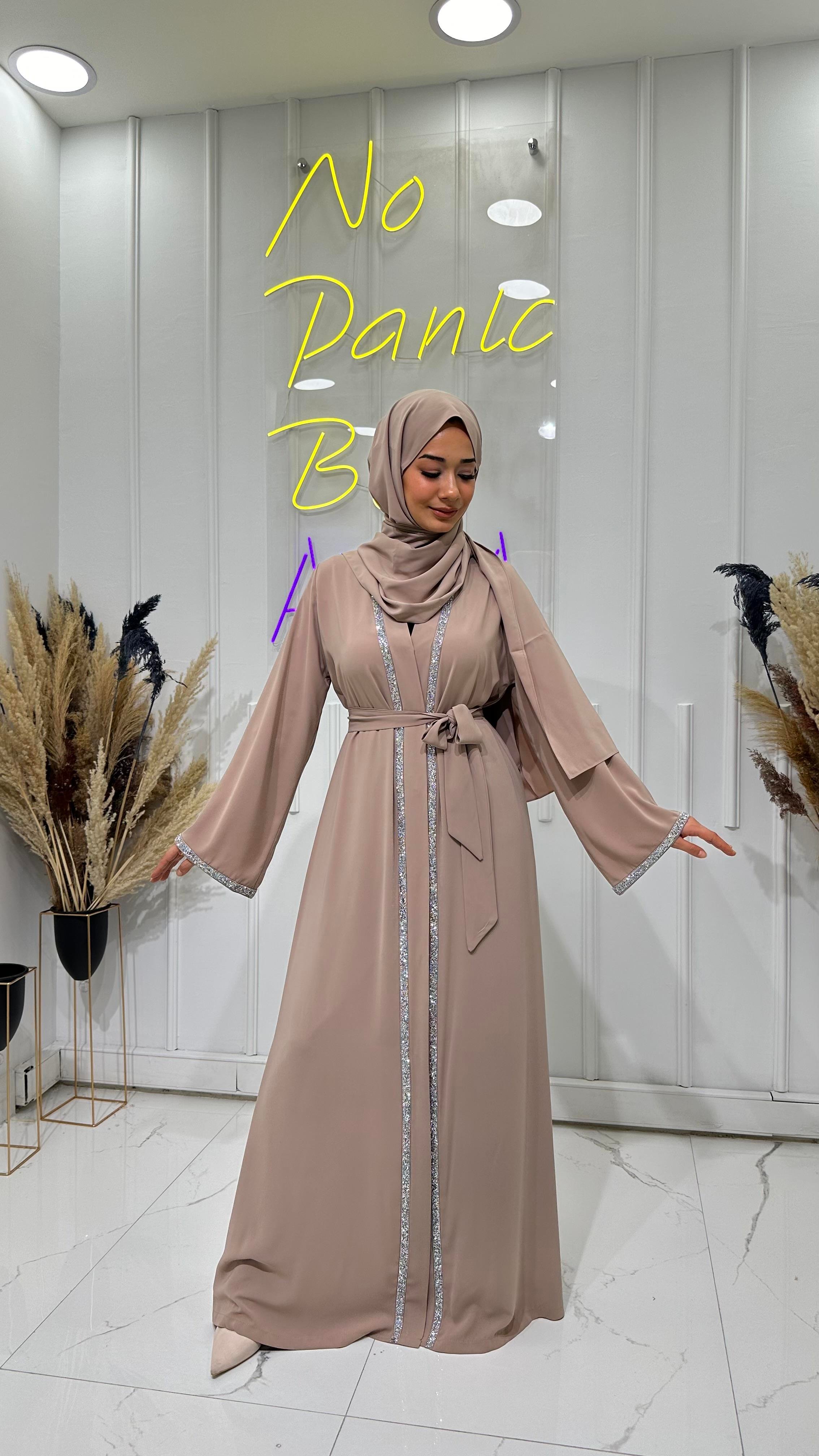 Taş Şerit Abaya - Bej 