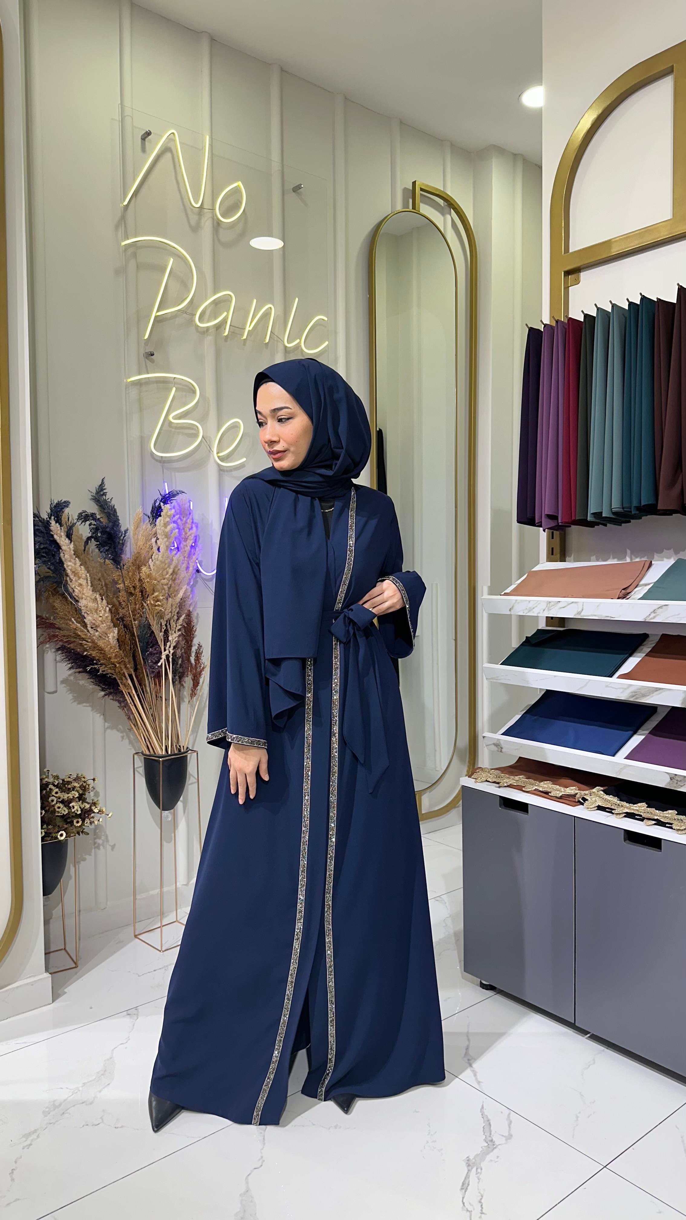 Taş şerit abaya lacivert