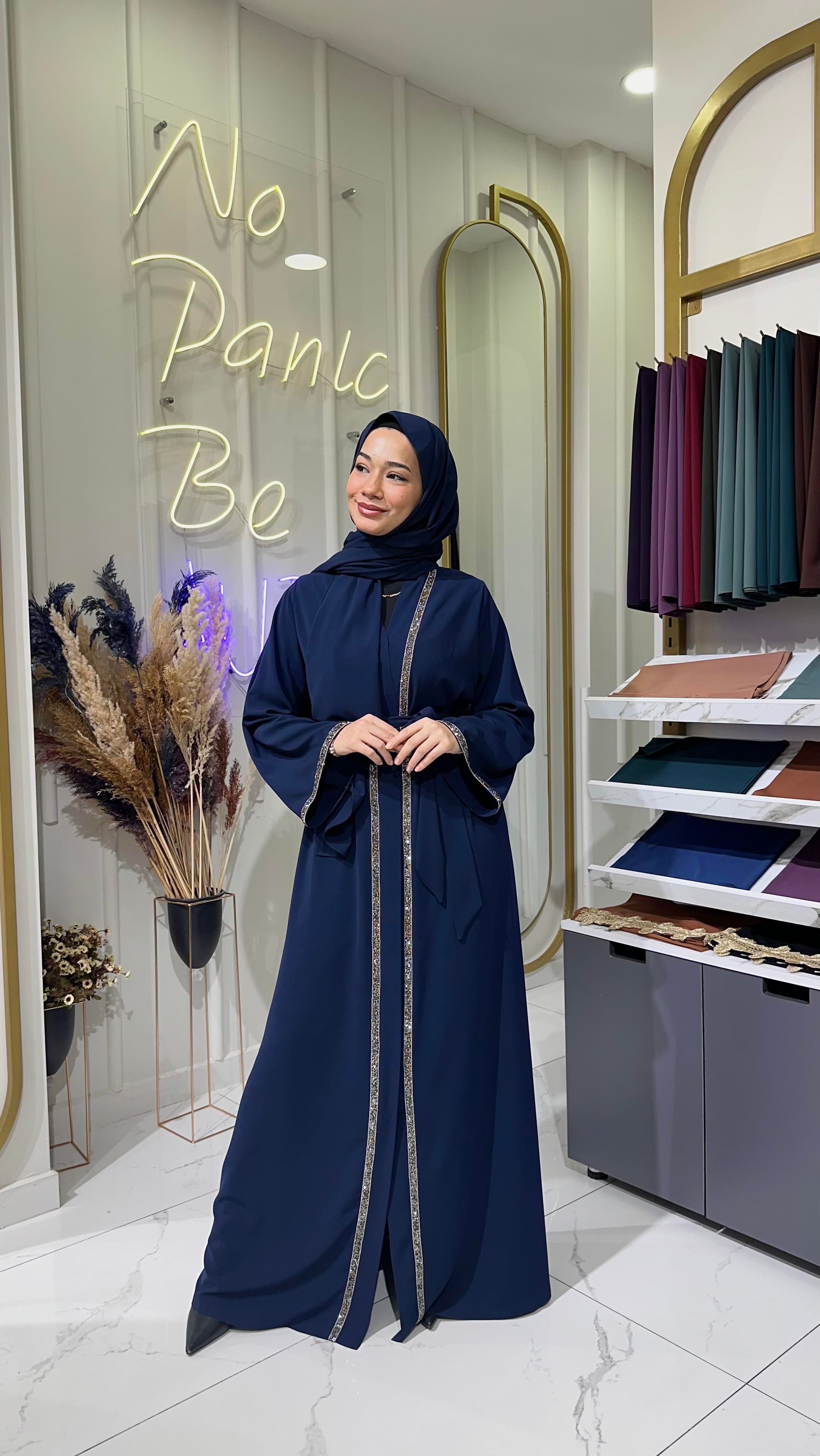 Taş şerit abaya lacivert