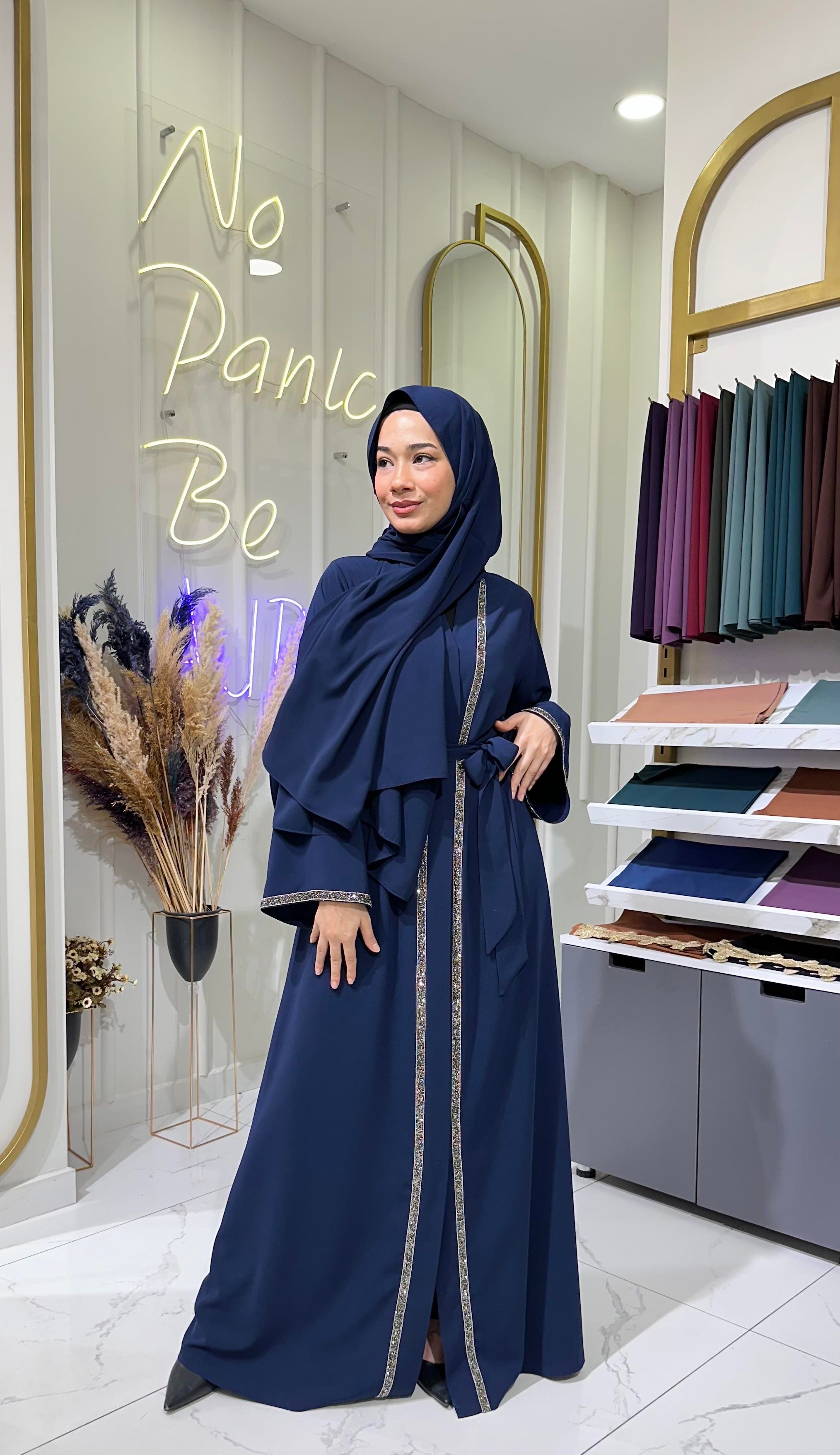 Taş şerit abaya lacivert