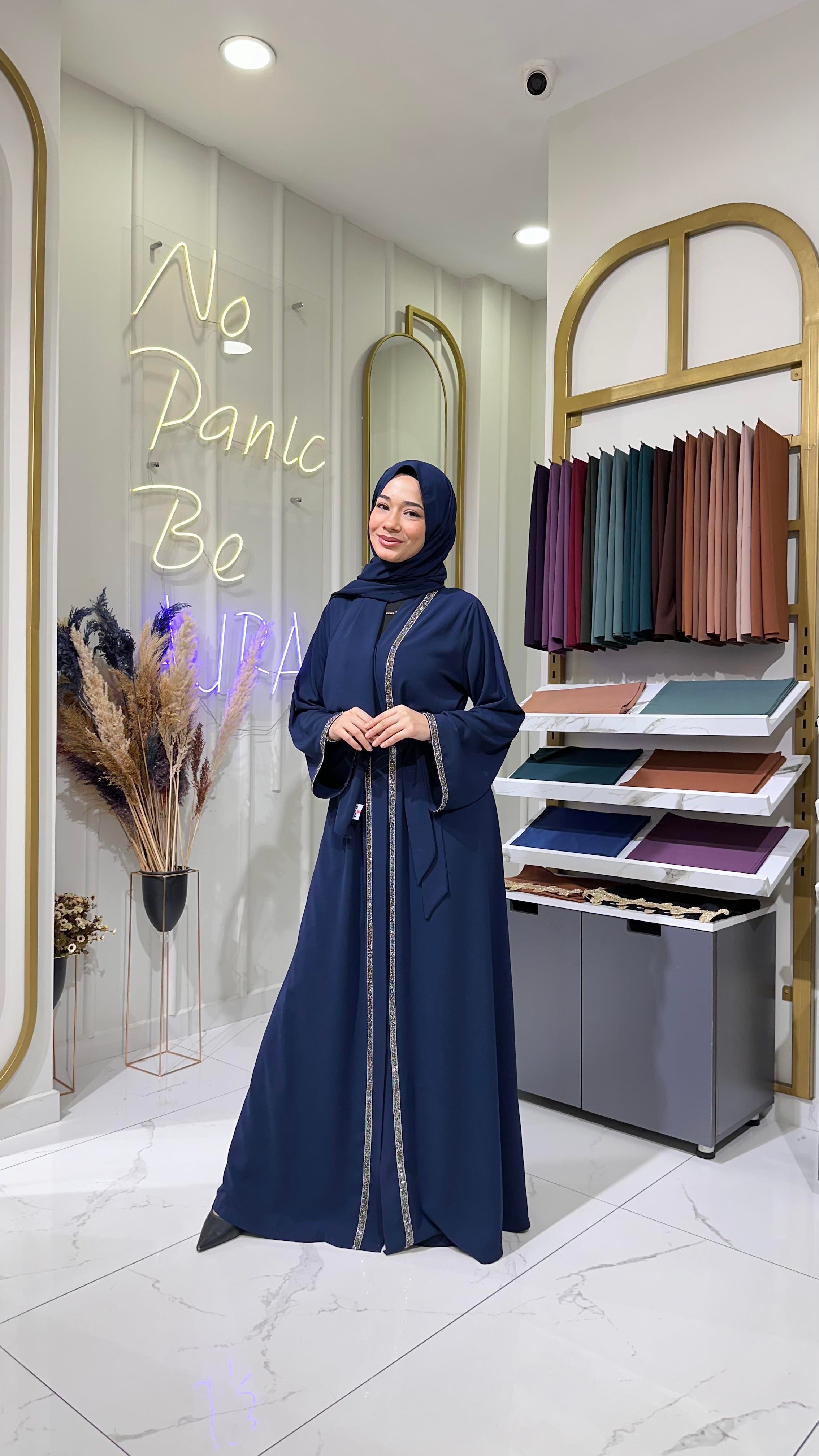 Taş şerit abaya lacivert