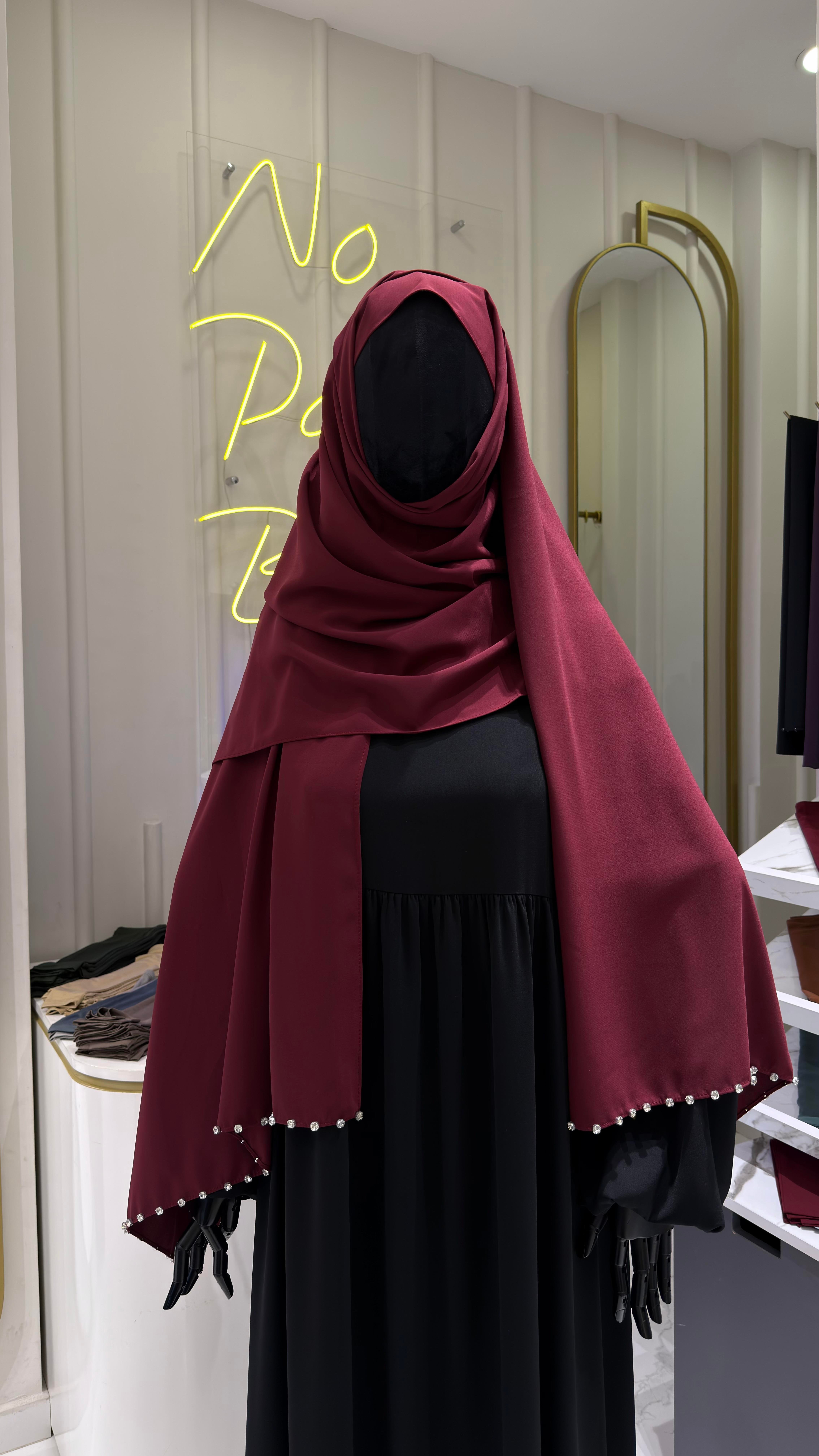 Taşlı Şal - Bordo