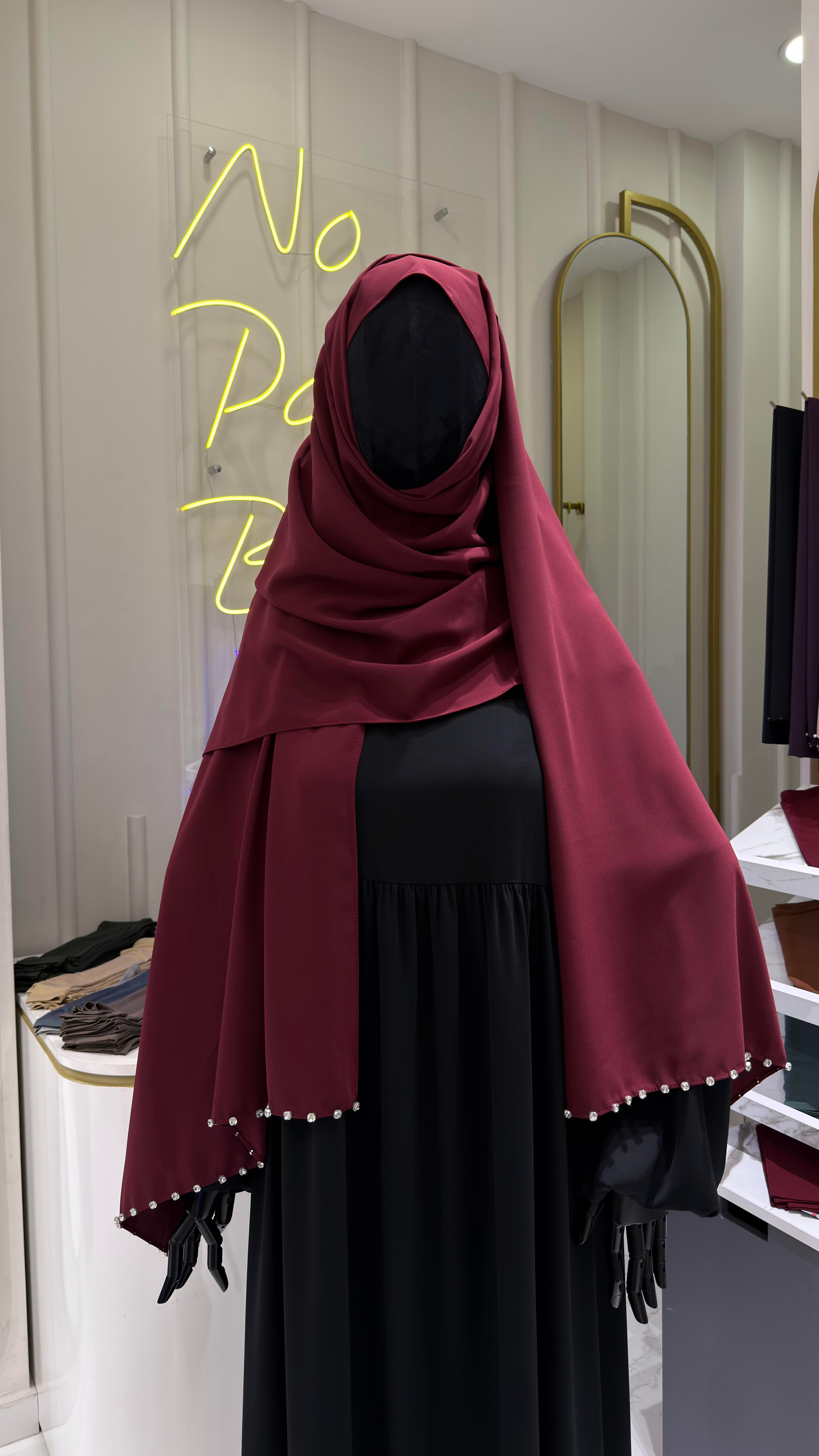 Taşlı Şal - Bordo