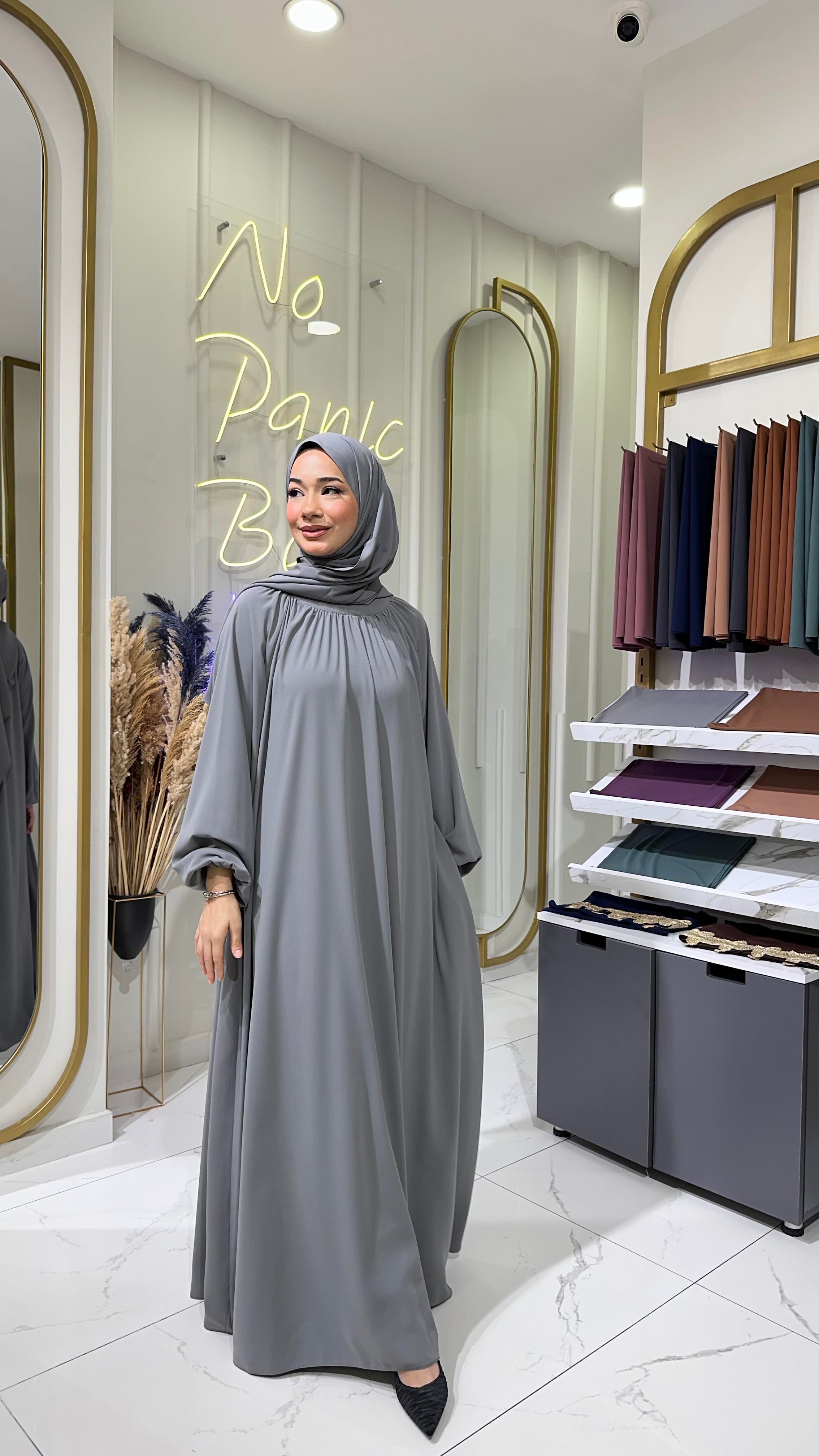 Yaka Büzgülü Elbise - Füme