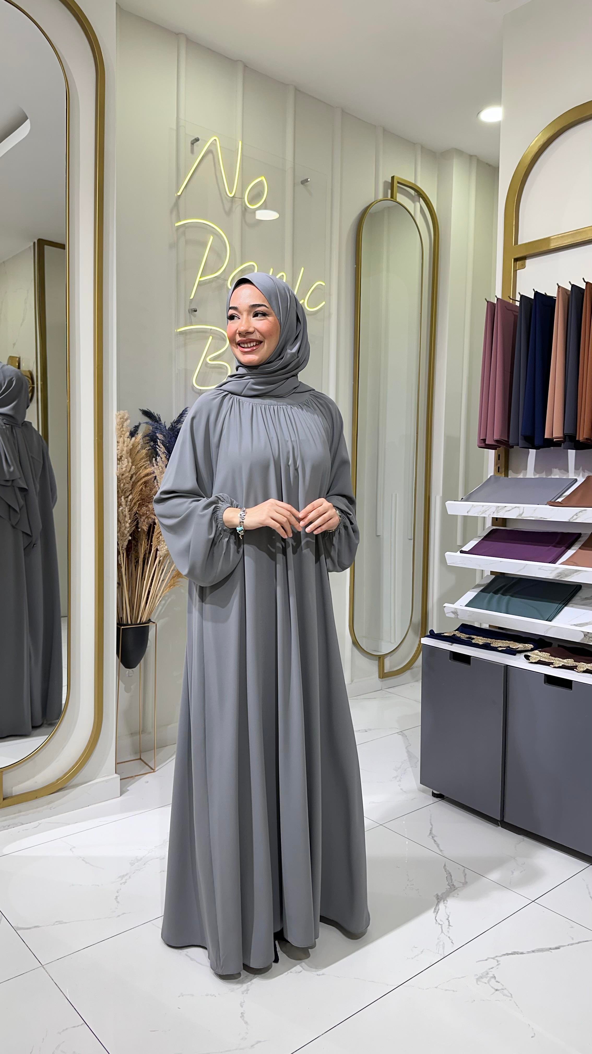 Yaka Büzgülü Elbise - Füme