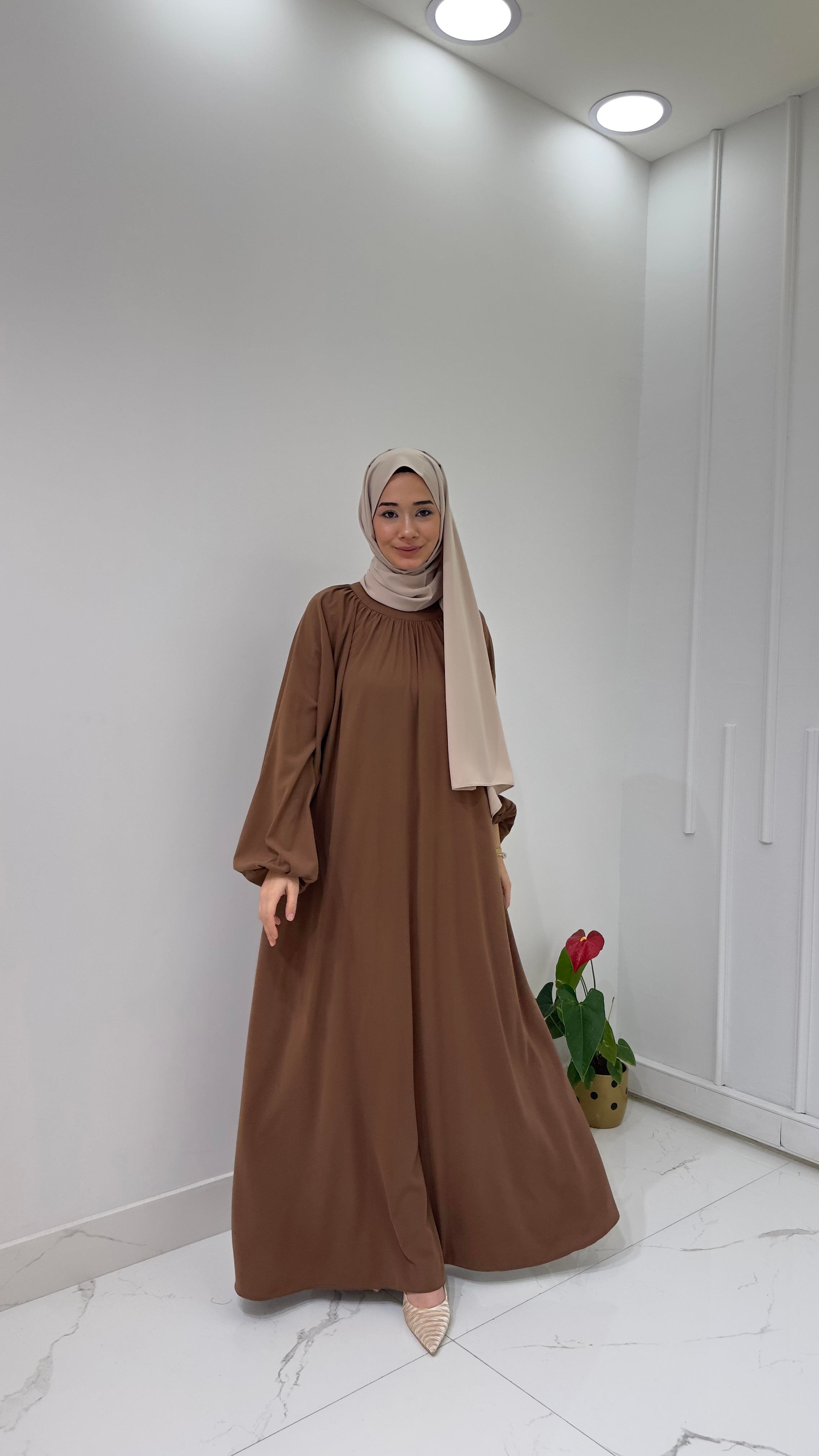 Yaka Büzgülü Elbise - Gül Kurusu
