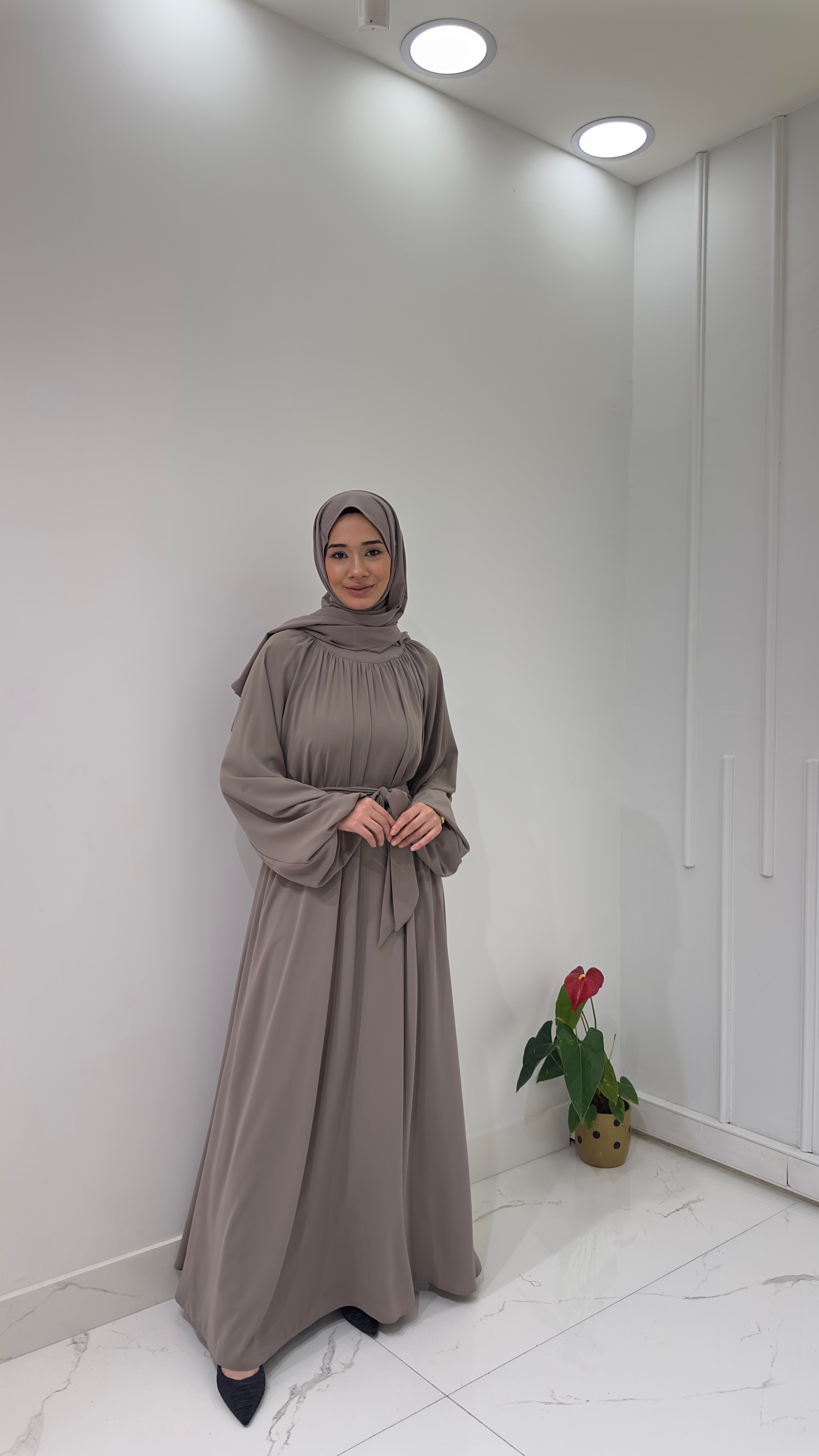 Yaka Büzgülü Elbise - Lacivert