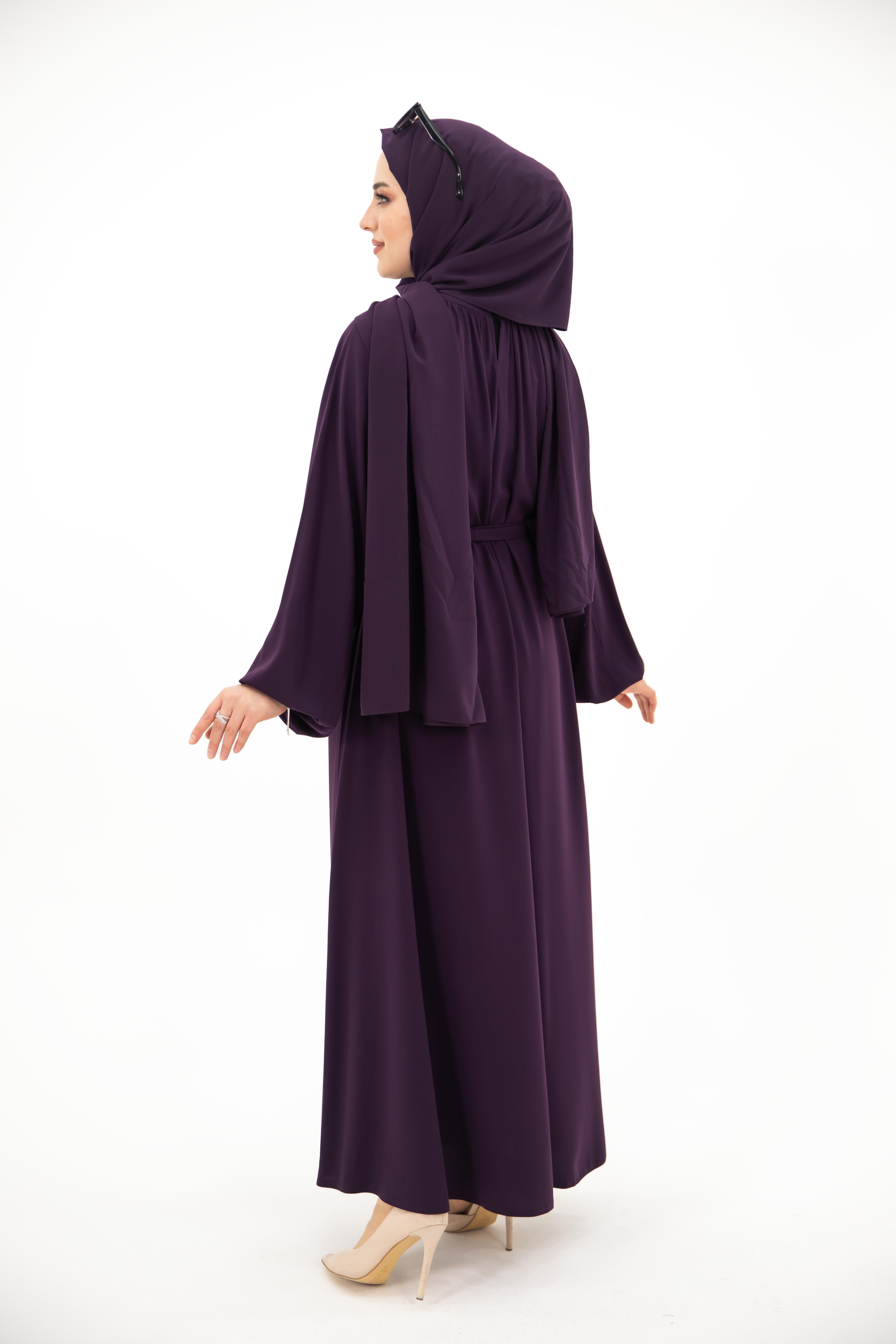 Yaka Büzgülü Elbise - Mürdüm