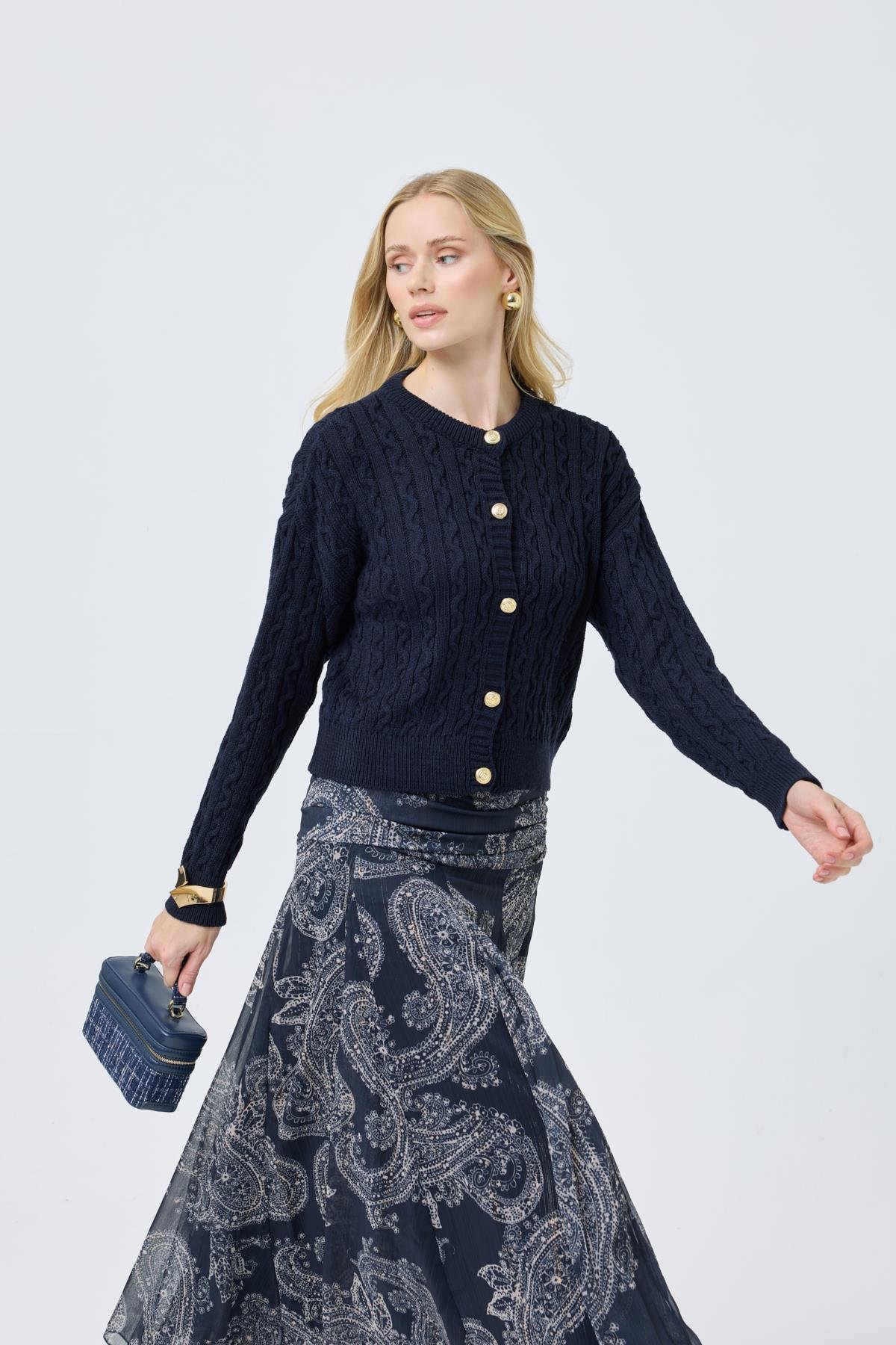  Navy Nakışlı Basic Kazak - Lacivert