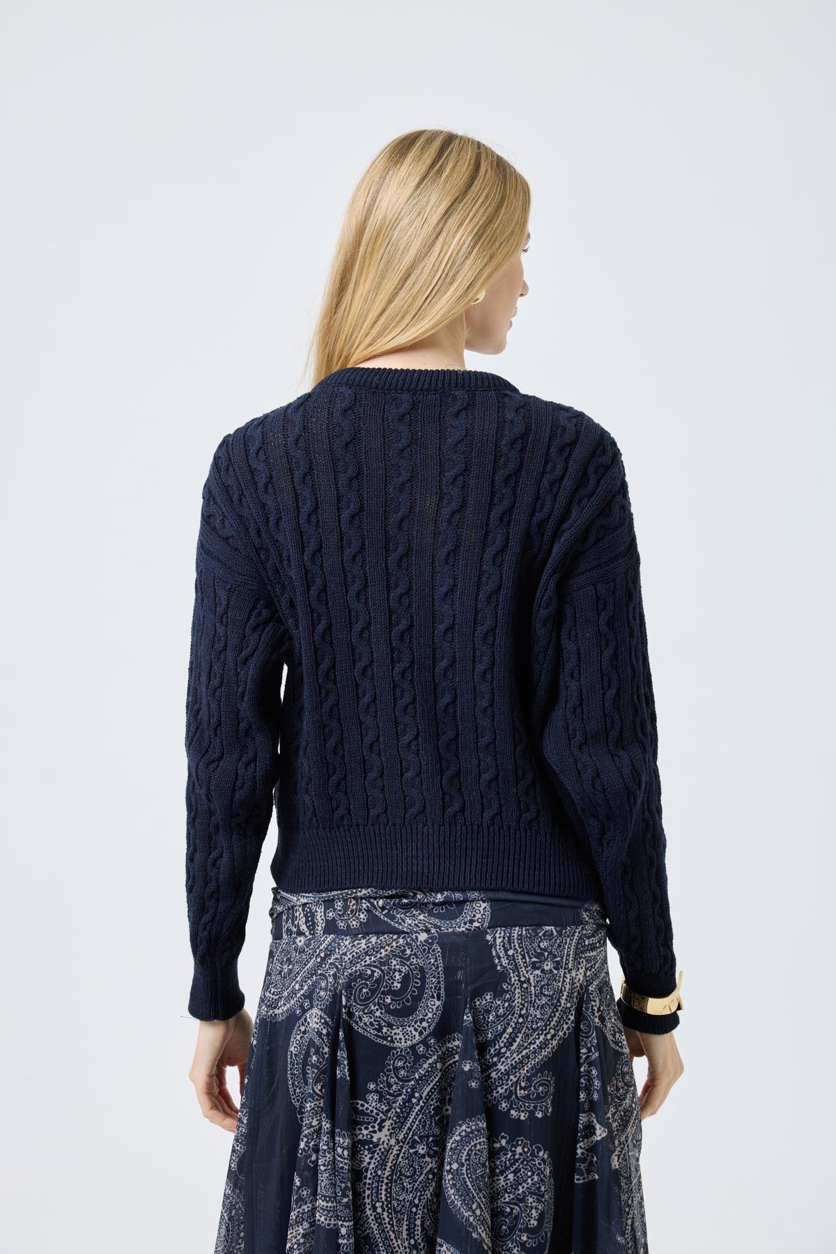  Navy Nakışlı Basic Kazak - Lacivert