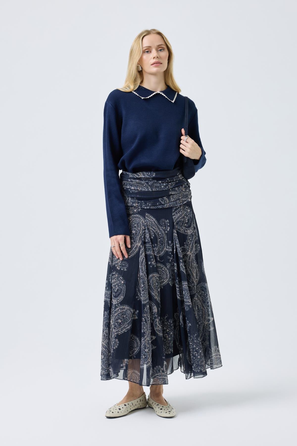  Navy Nakışlı Basic Kazak - Lacivert