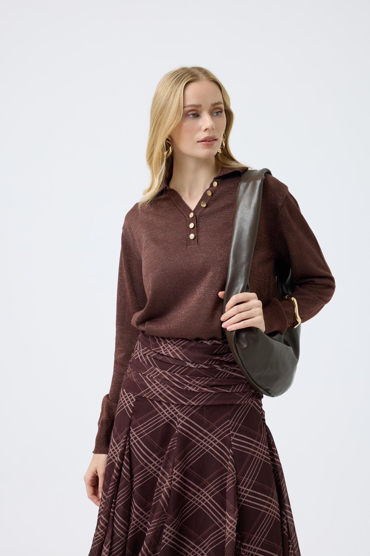  Selen Simli Kazak - Kahve 