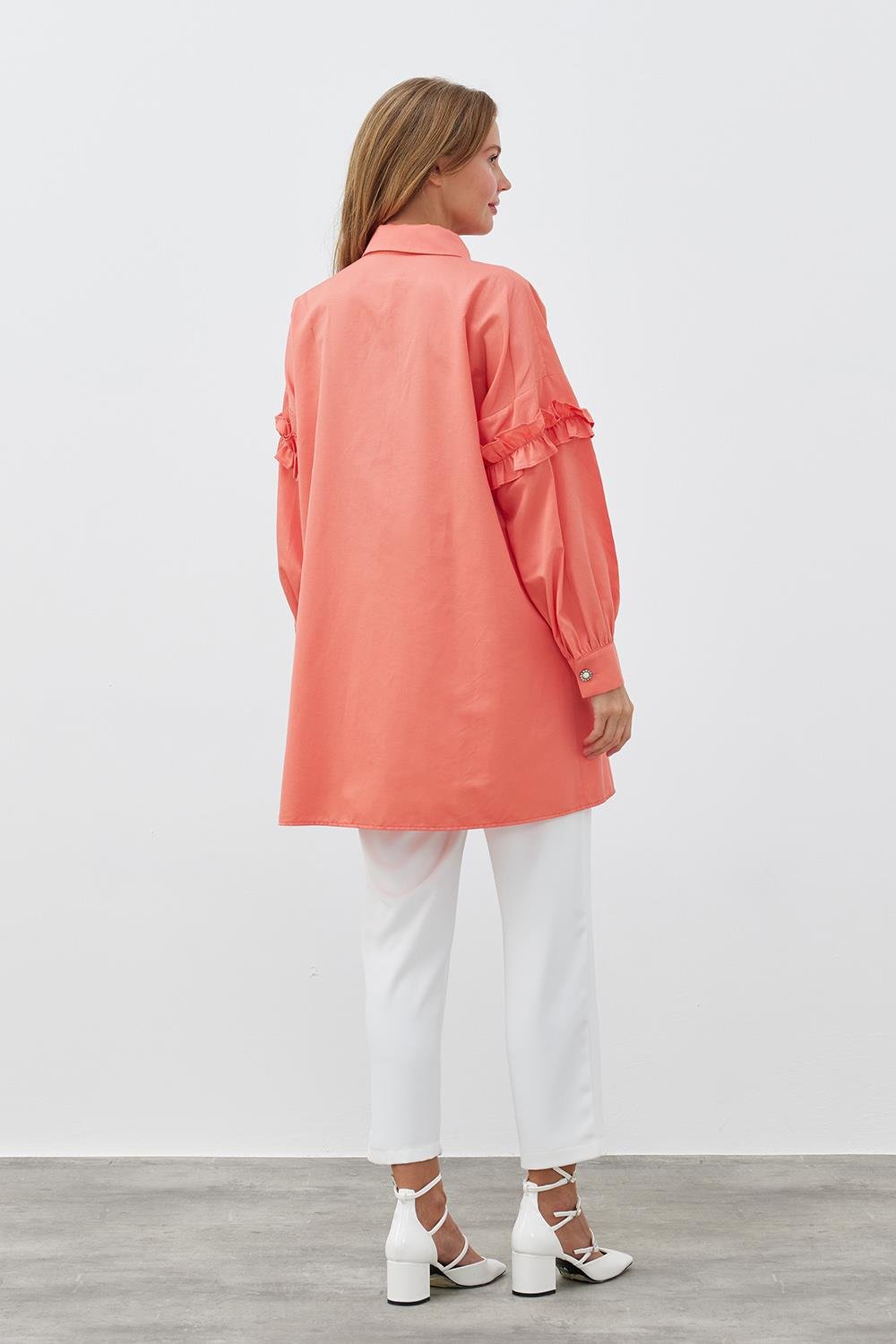 AÇELYA İNCİ DÜĞMELİ GÖMLEK - NAR ÇİÇEĞİ