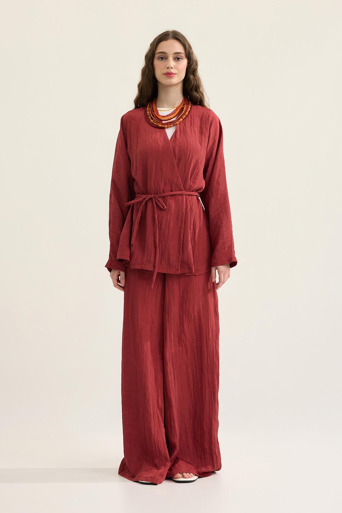 Ada Bağlamalı Pilili Takım - Bordo