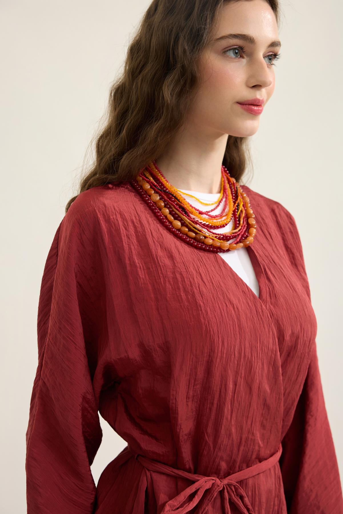 Ada Bağlamalı Pilili Takım - Bordo