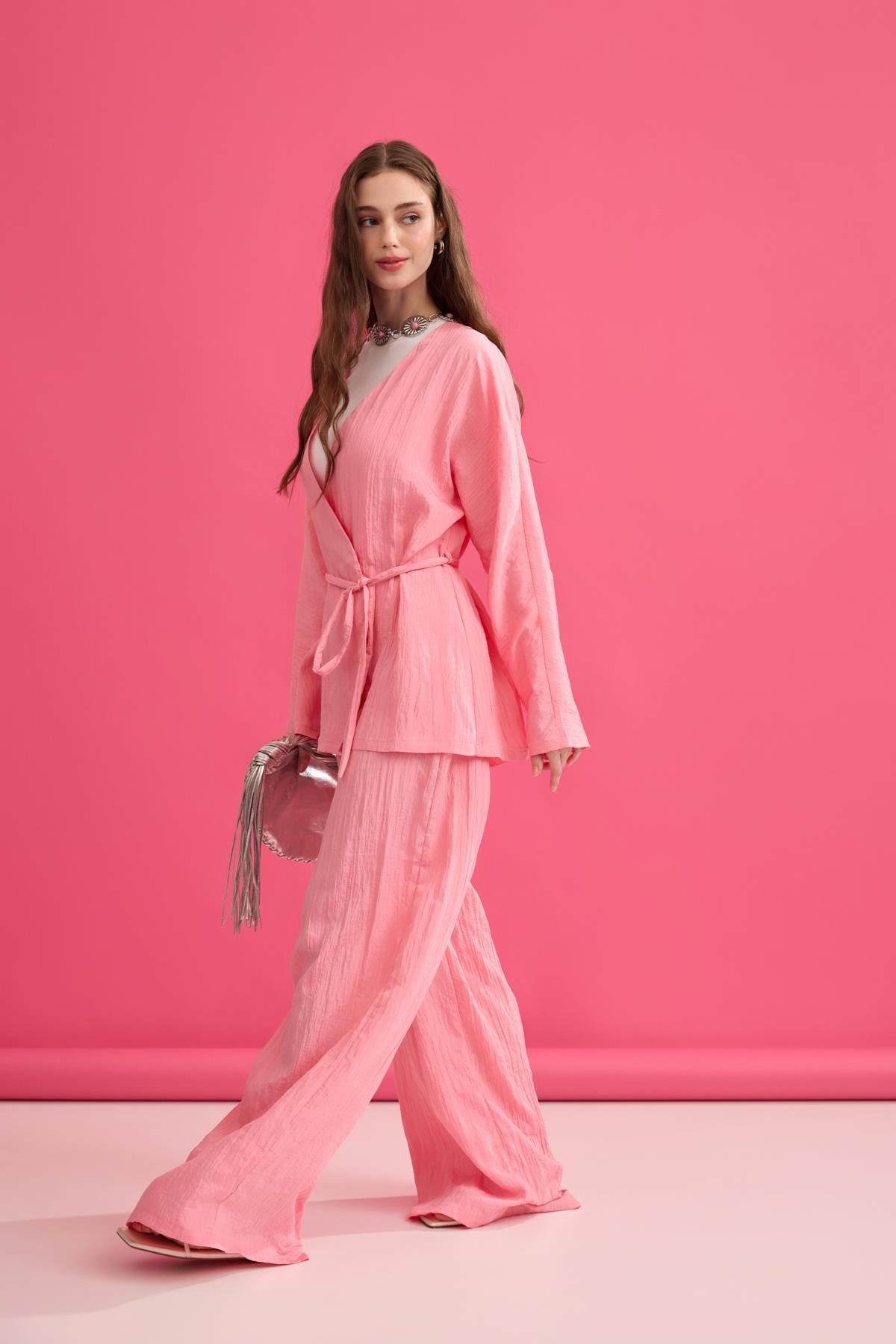 Ada Bağlamalı Pilili Takım- Pembe