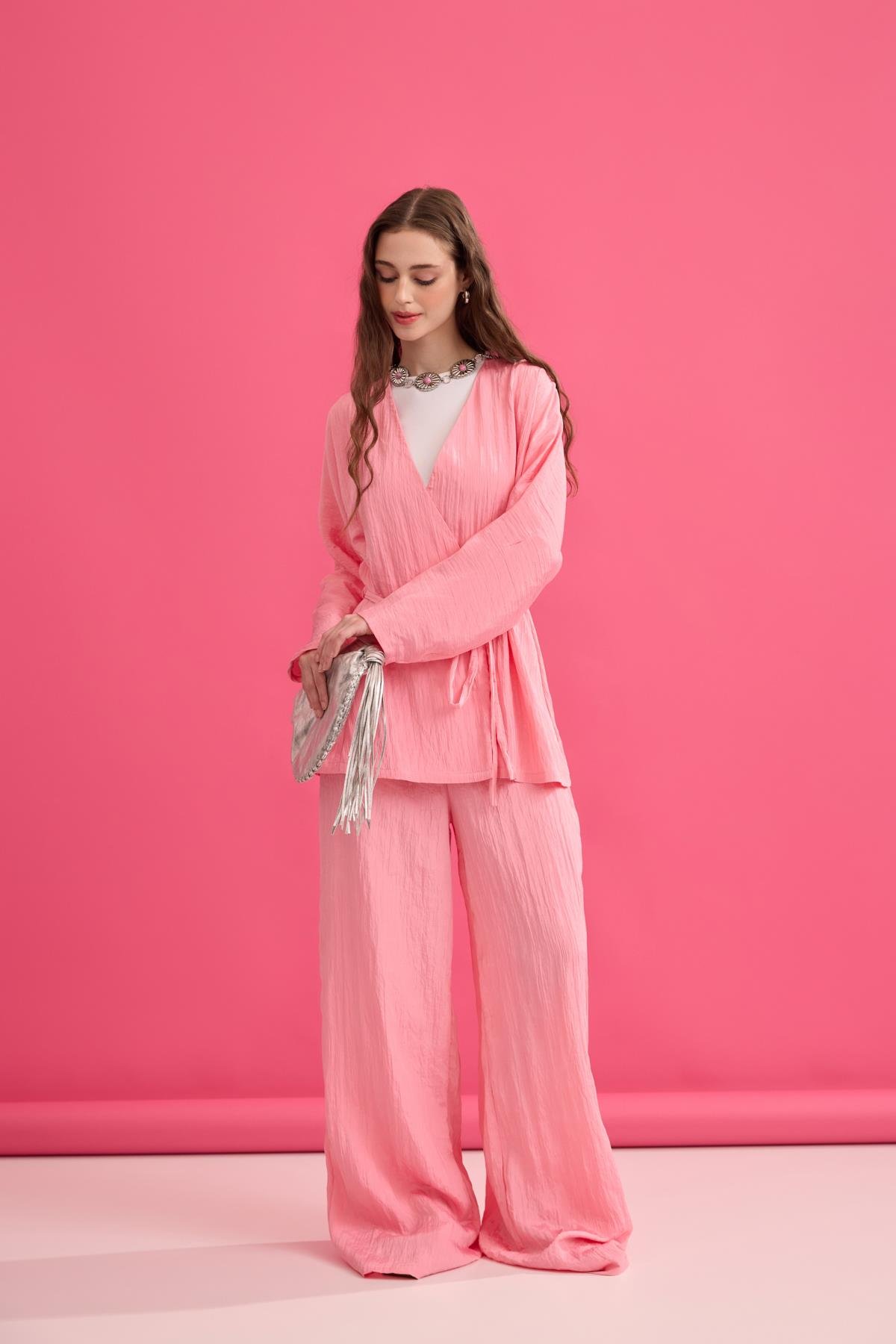 Ada Bağlamalı Pilili Takım- Pembe