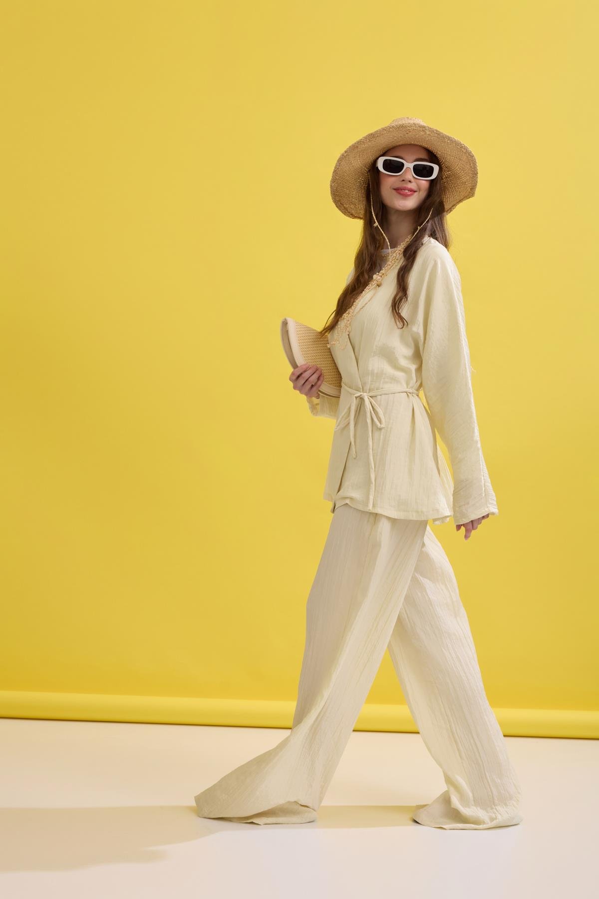 Ada Bağlamalı Pilili Takım- Sarı