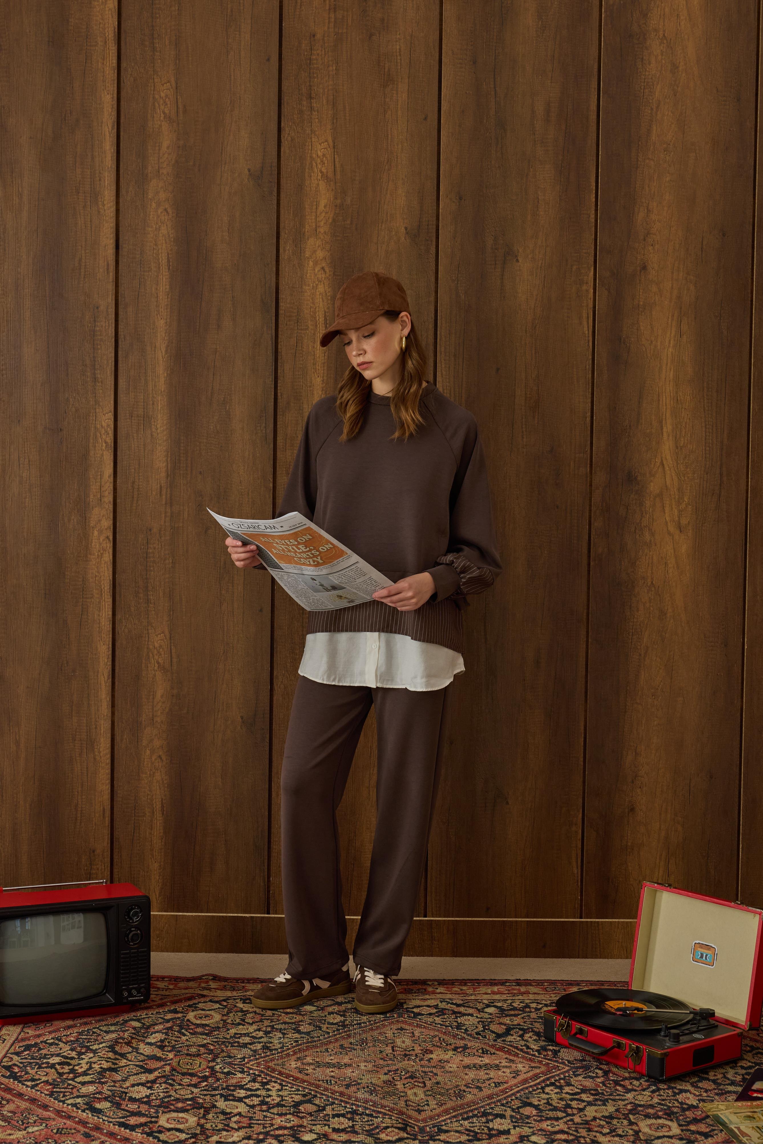 Agatha Garnili Modal Takım - Kahverengi 