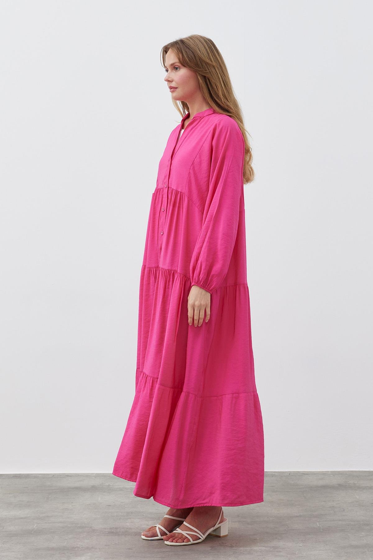 AHSEL MODAL VİSCON ELBİSE- FUŞYA