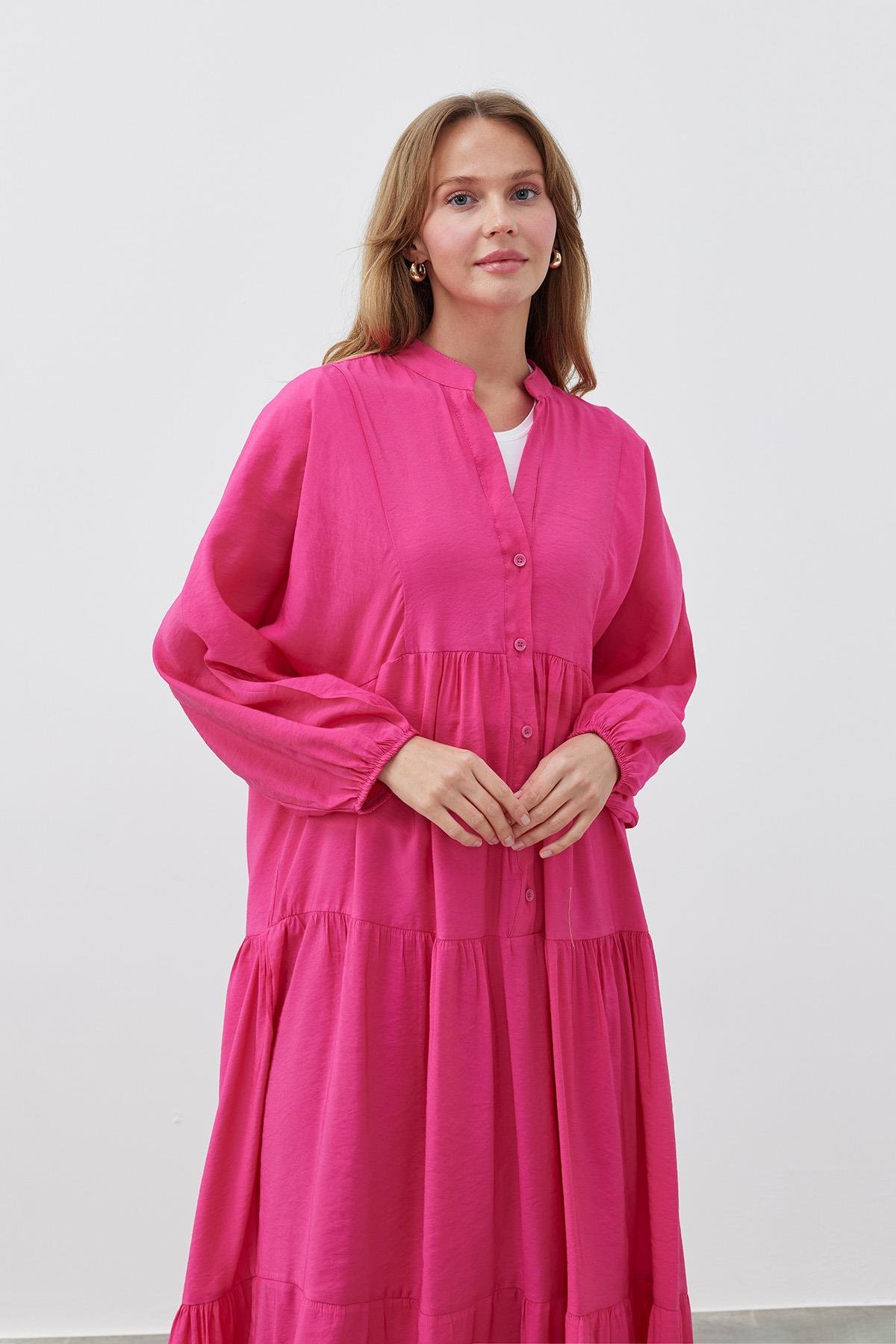 AHSEL MODAL VİSCON ELBİSE- FUŞYA