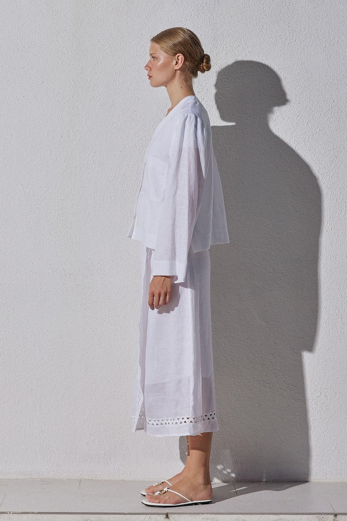 Aida Anvelop Linen Etek - Beyaz