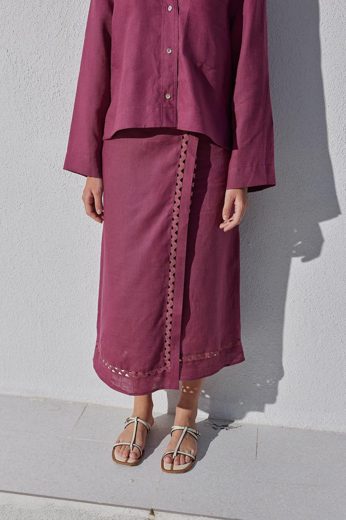 Aida Anvelop Linen Etek - Bordo
