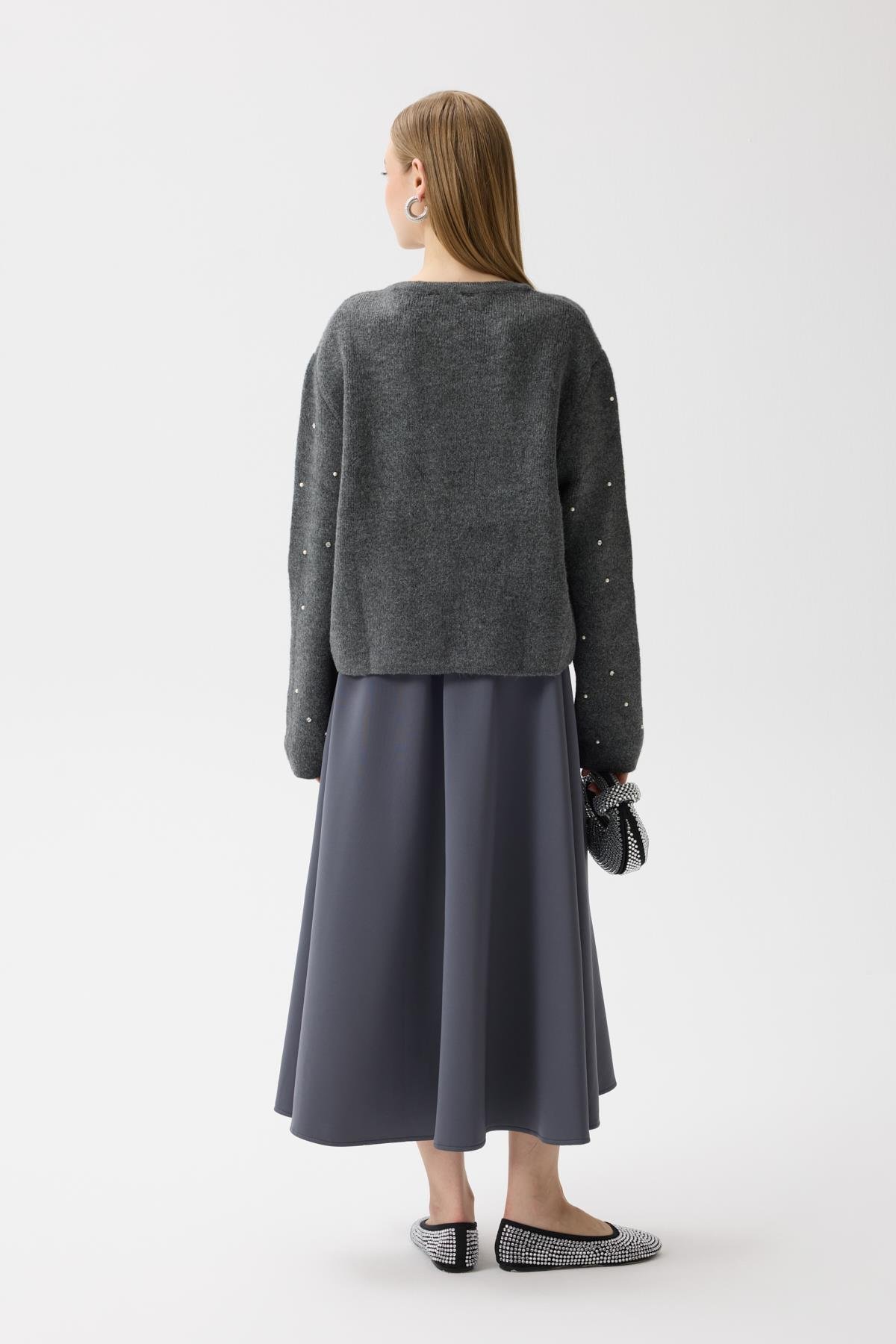 Alaia Taş İşlemeli Cepli Hırka - Antrasit