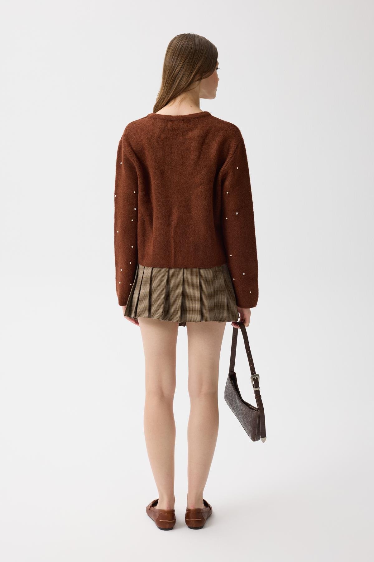 Alaia Taş İşlemeli Cepli Hırka - Kahverengi 