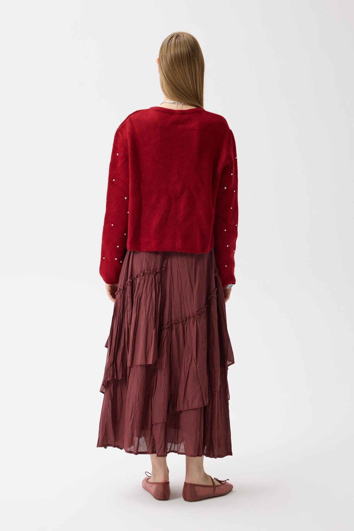 Alaia Taş İşlemeli Cepli Hırka - Kırmızı