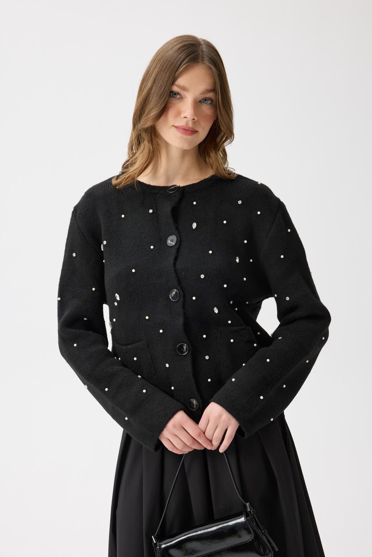 Alaia Taş İşlemeli Cepli Hırka - Siyah