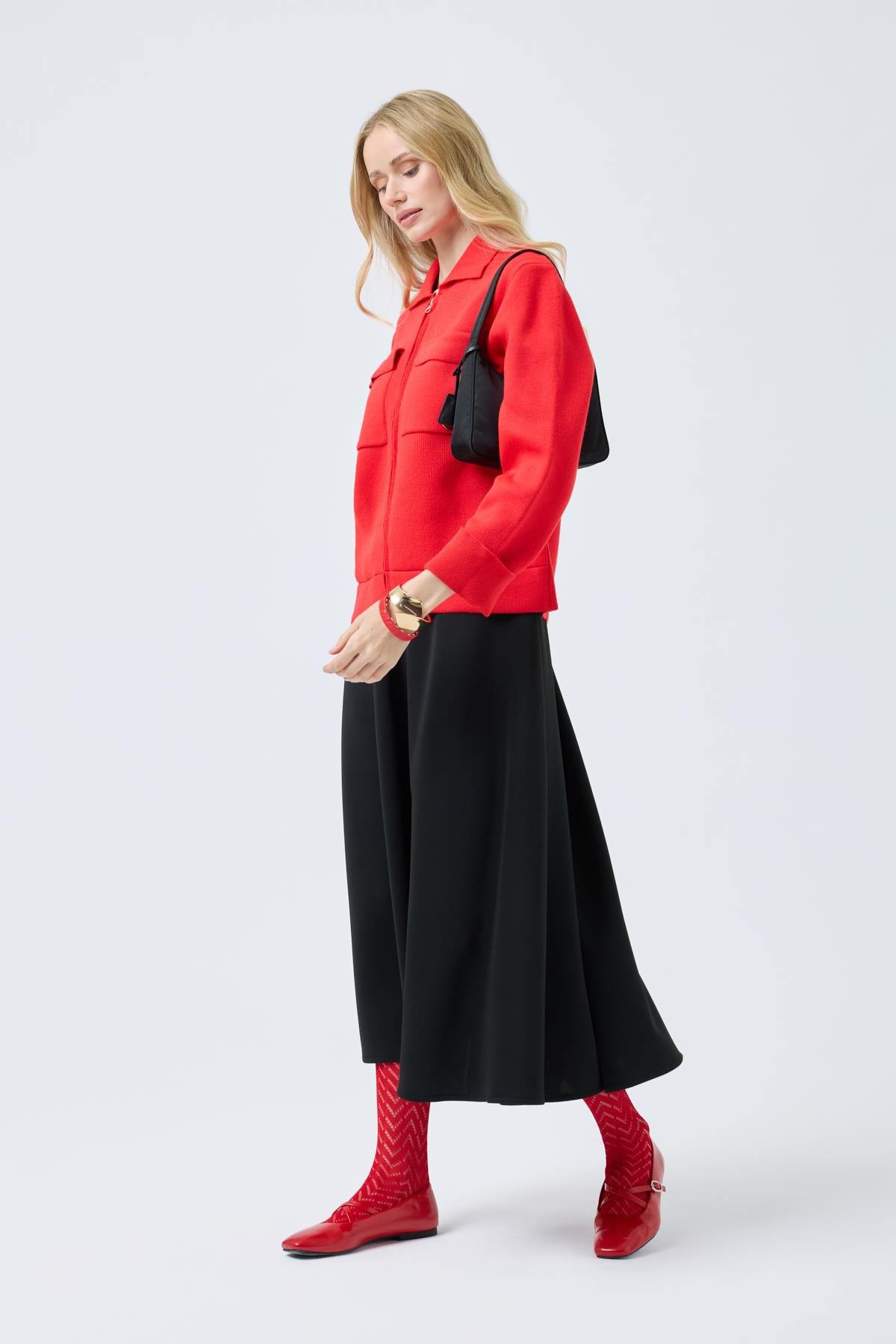 Alba Cepli Fermuarlı Hırka  - Kırmızı 