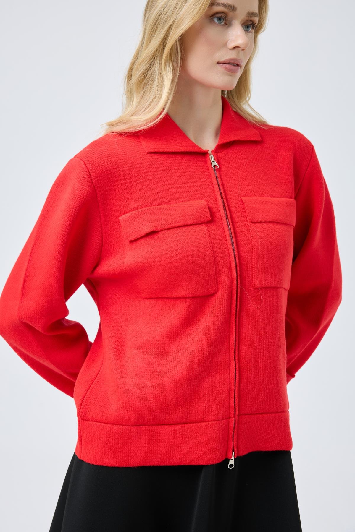 Alba Cepli Fermuarlı Hırka  - Kırmızı 