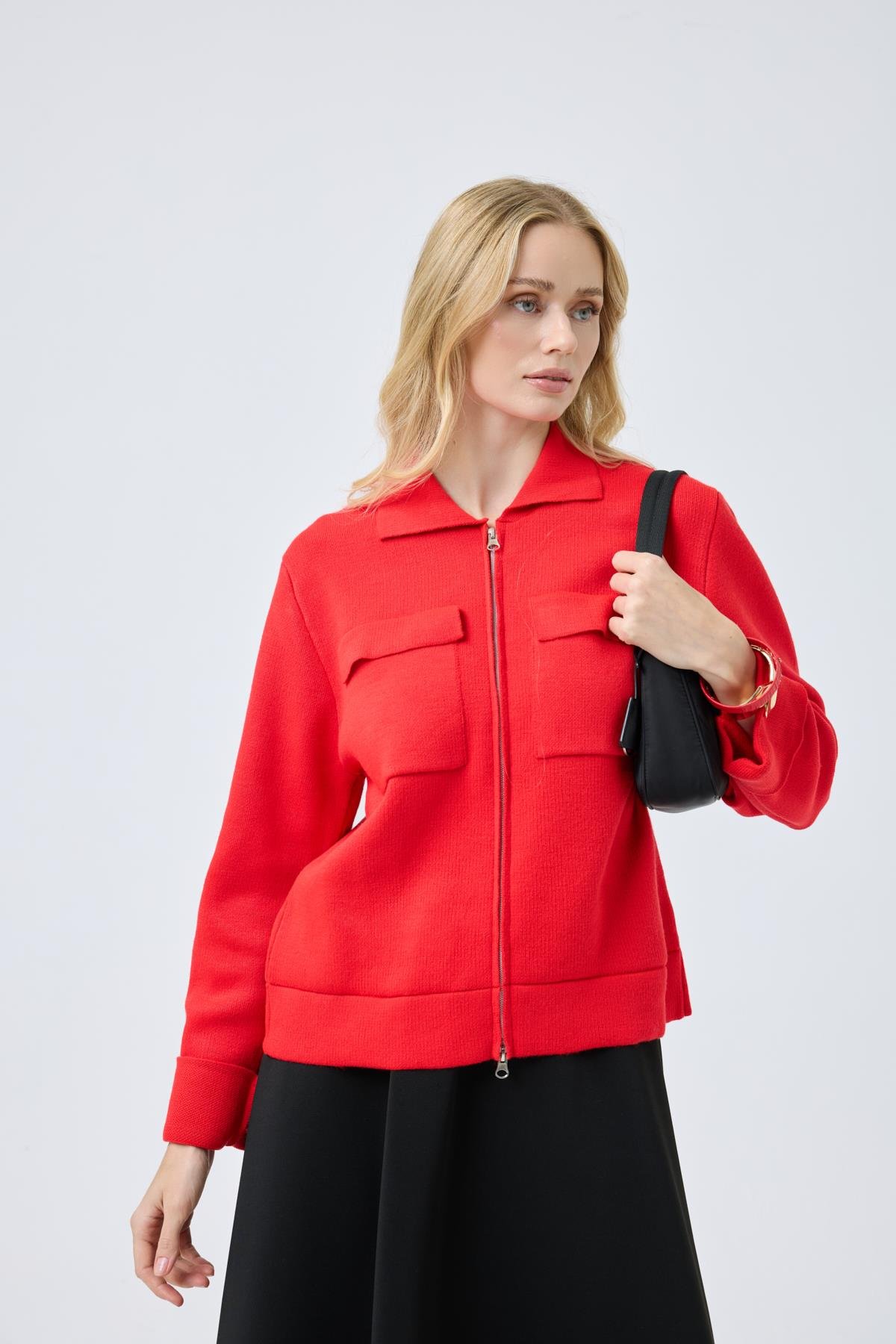 Alba Cepli Fermuarlı Hırka  - Kırmızı 