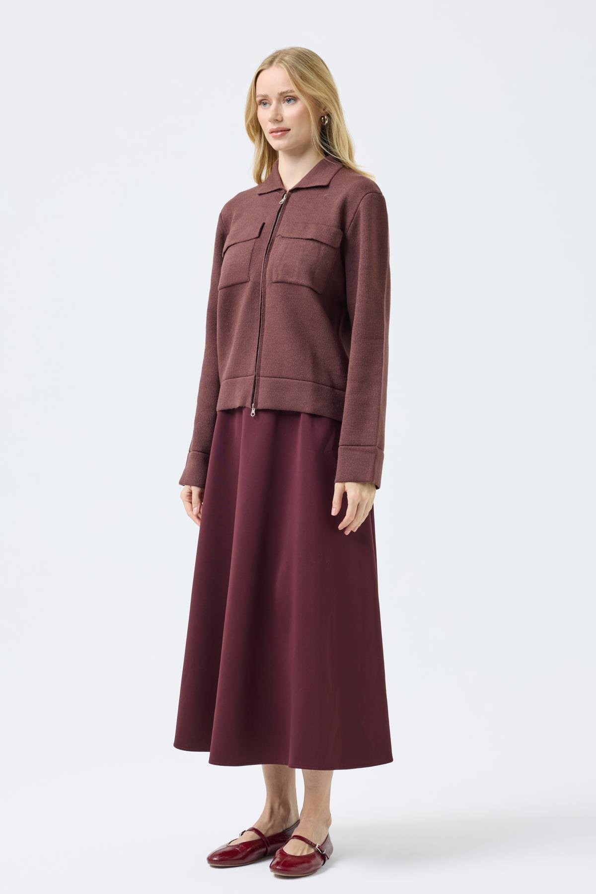 Alba Cepli Fermuarlı Hırka  - Mürdüm 