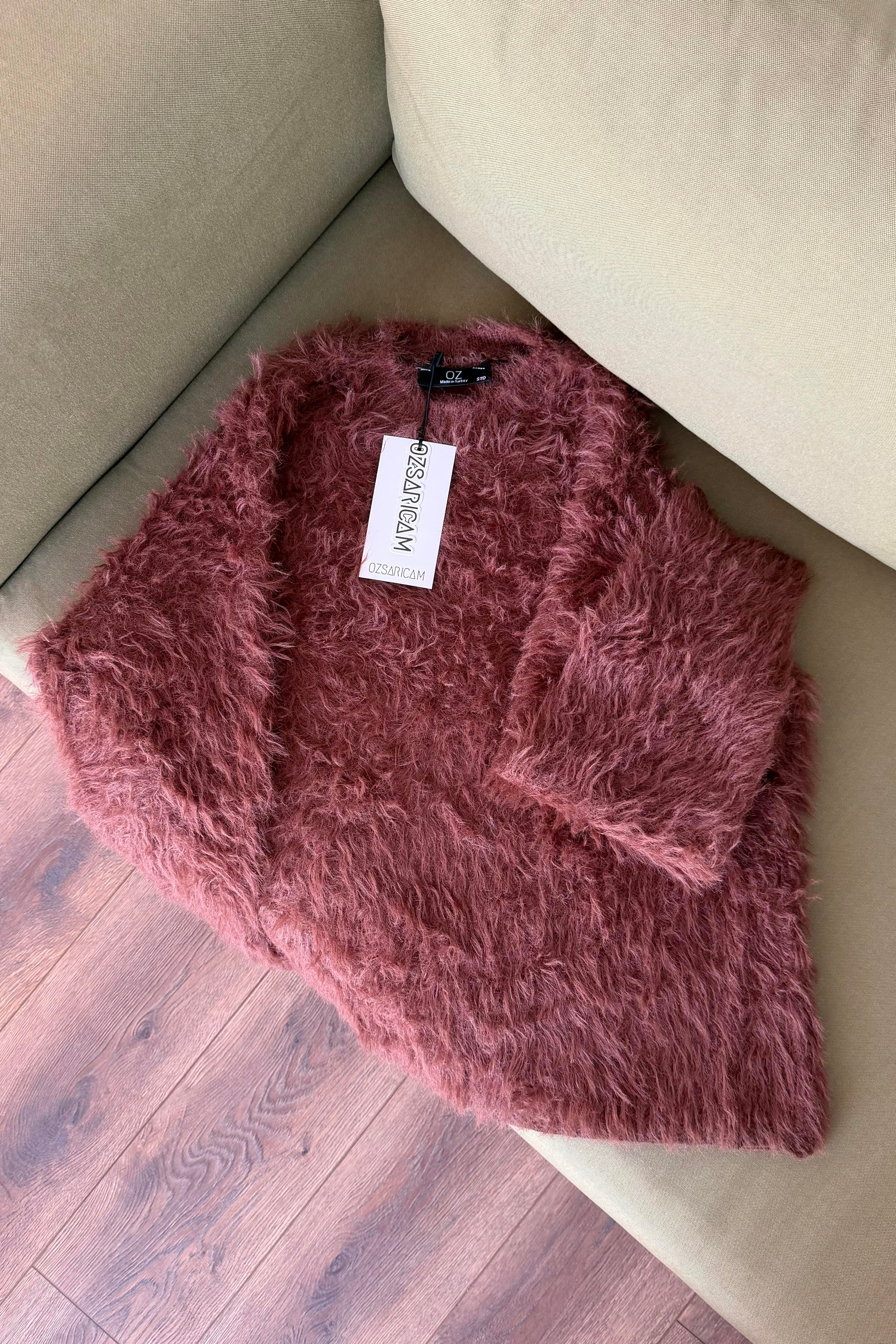 Alberta Peluş Kazak - Kahverengi