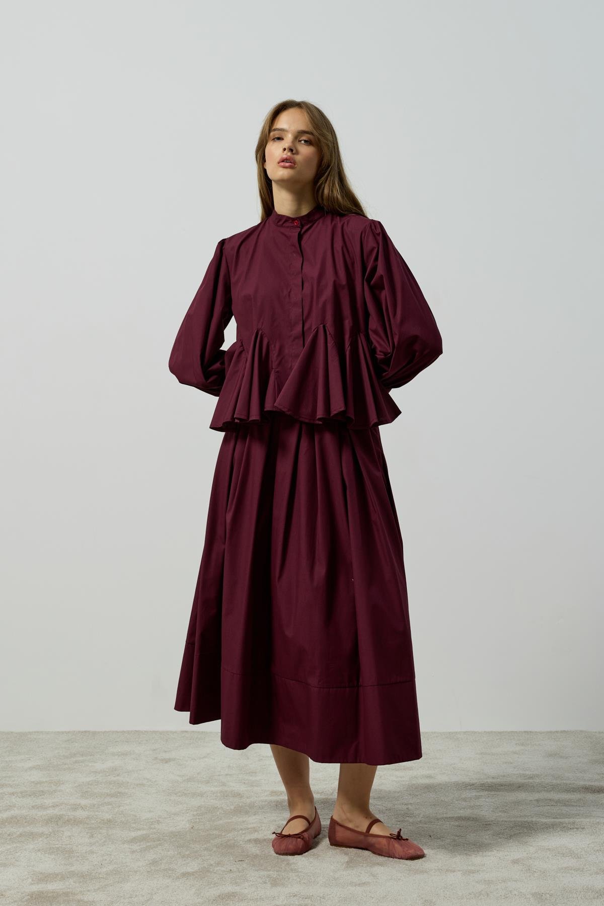 Alice Peplum Detaylı Drapeli Takım - Mürdüm 