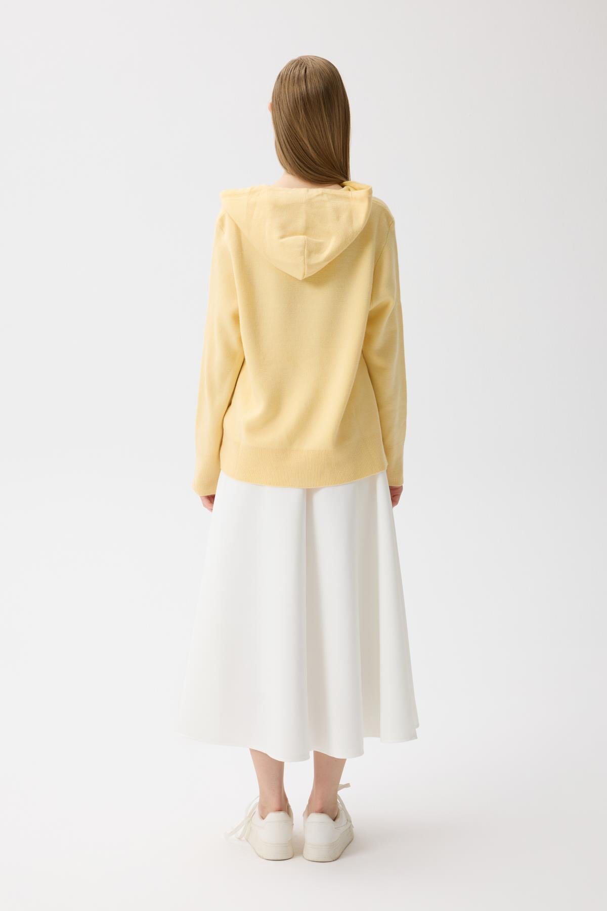 Alya Fermuarlı Kapüşonlu Hırka - Sarı 