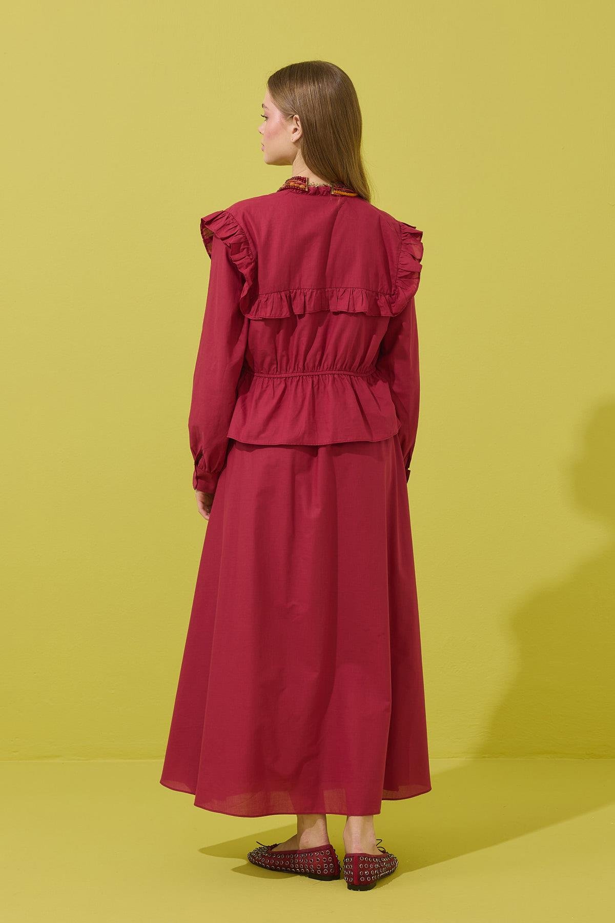 Amalfi Bağcıklı Geniş Yaka Vual Takım - Bordo 